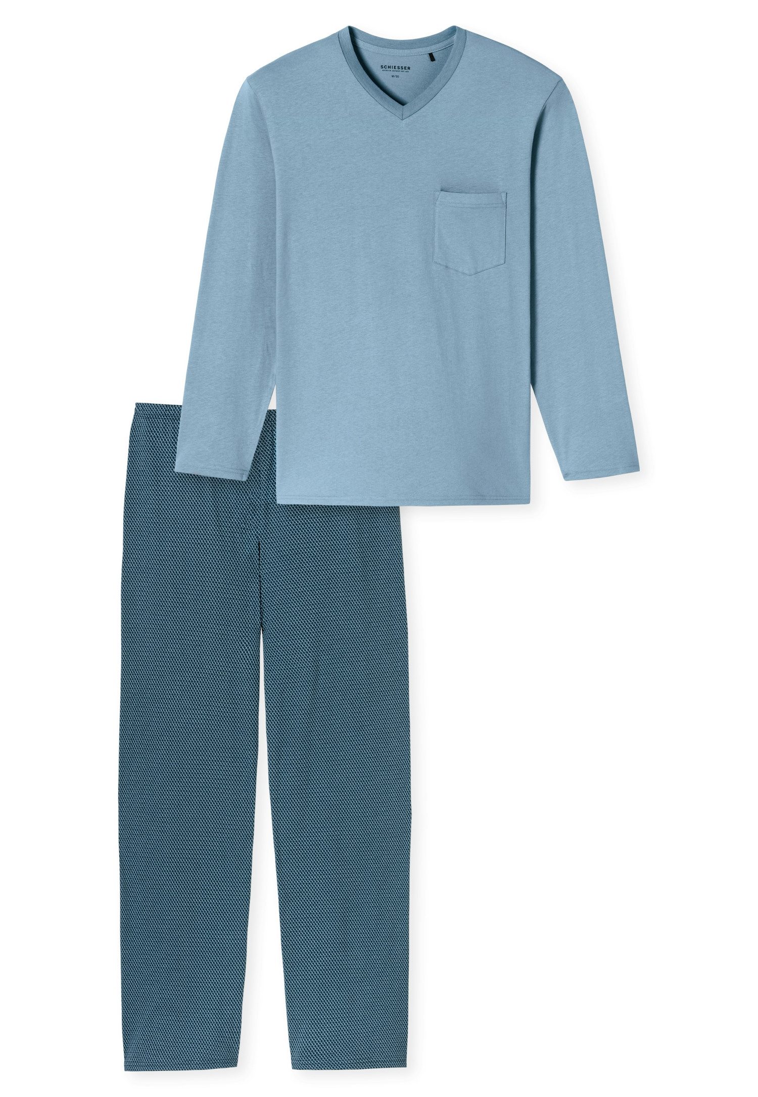 Schiesser Pyjama Comfort Essentials met v-hals en opgestikte borstzak (2-delig)