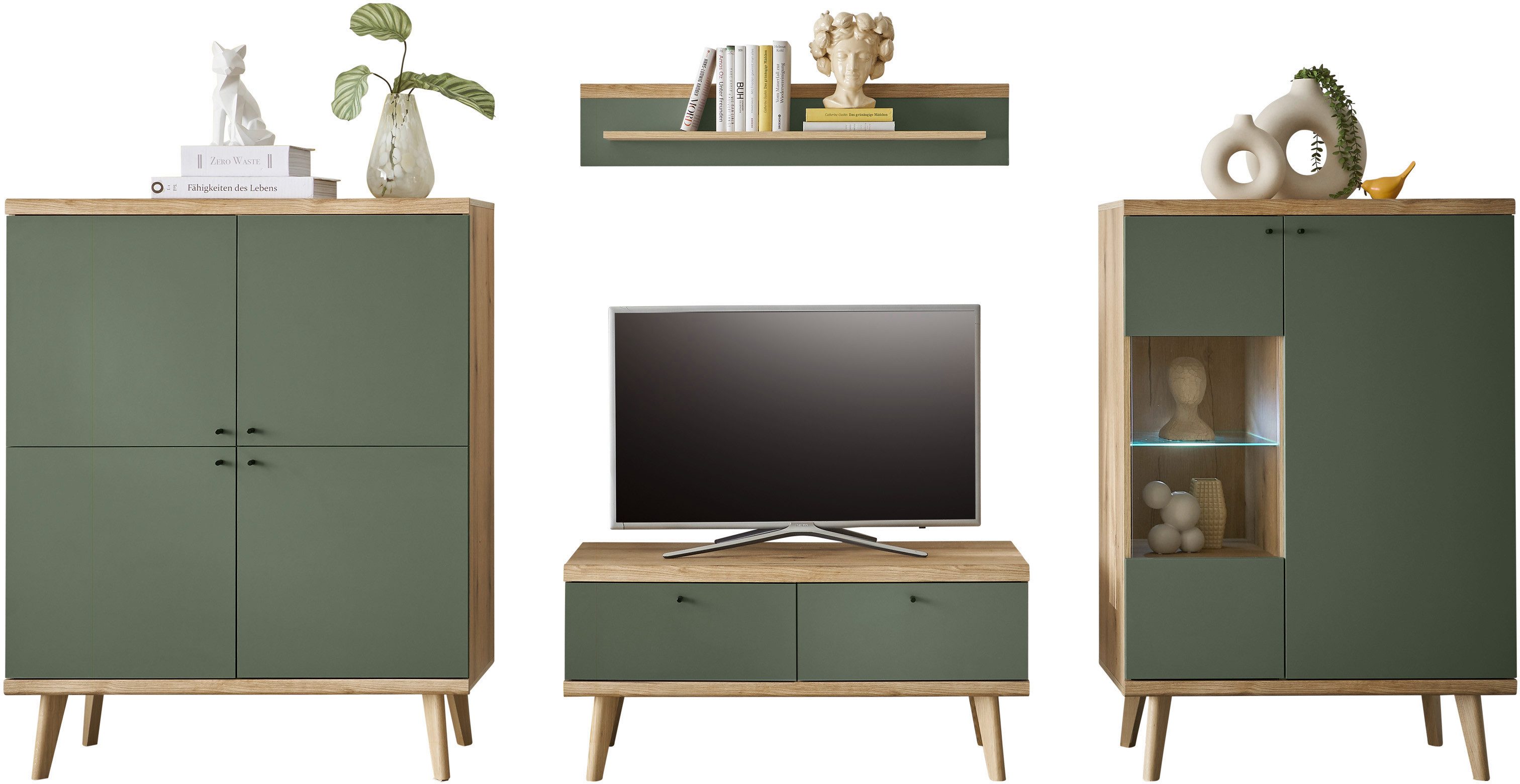 INOSIGN Wandmeubel MAVAS in moderne trendkleur, handgrepen van metaal (zwart), breedte 324 cm (set, 4-delig)