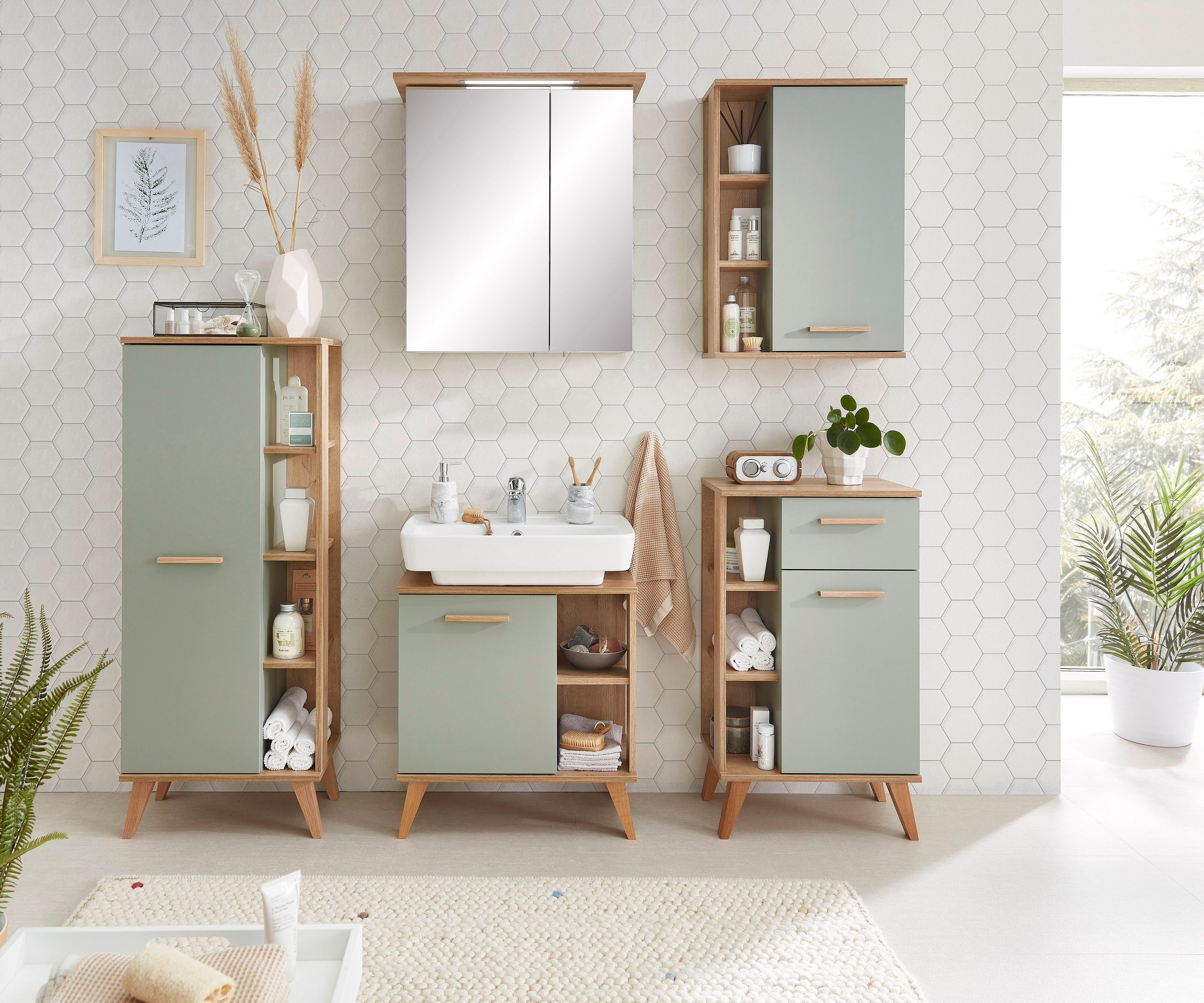 Saphir Hangend kastje Quickset badkamerkast 50,5 cm breed met 1 deur en 2 glazen legplanken