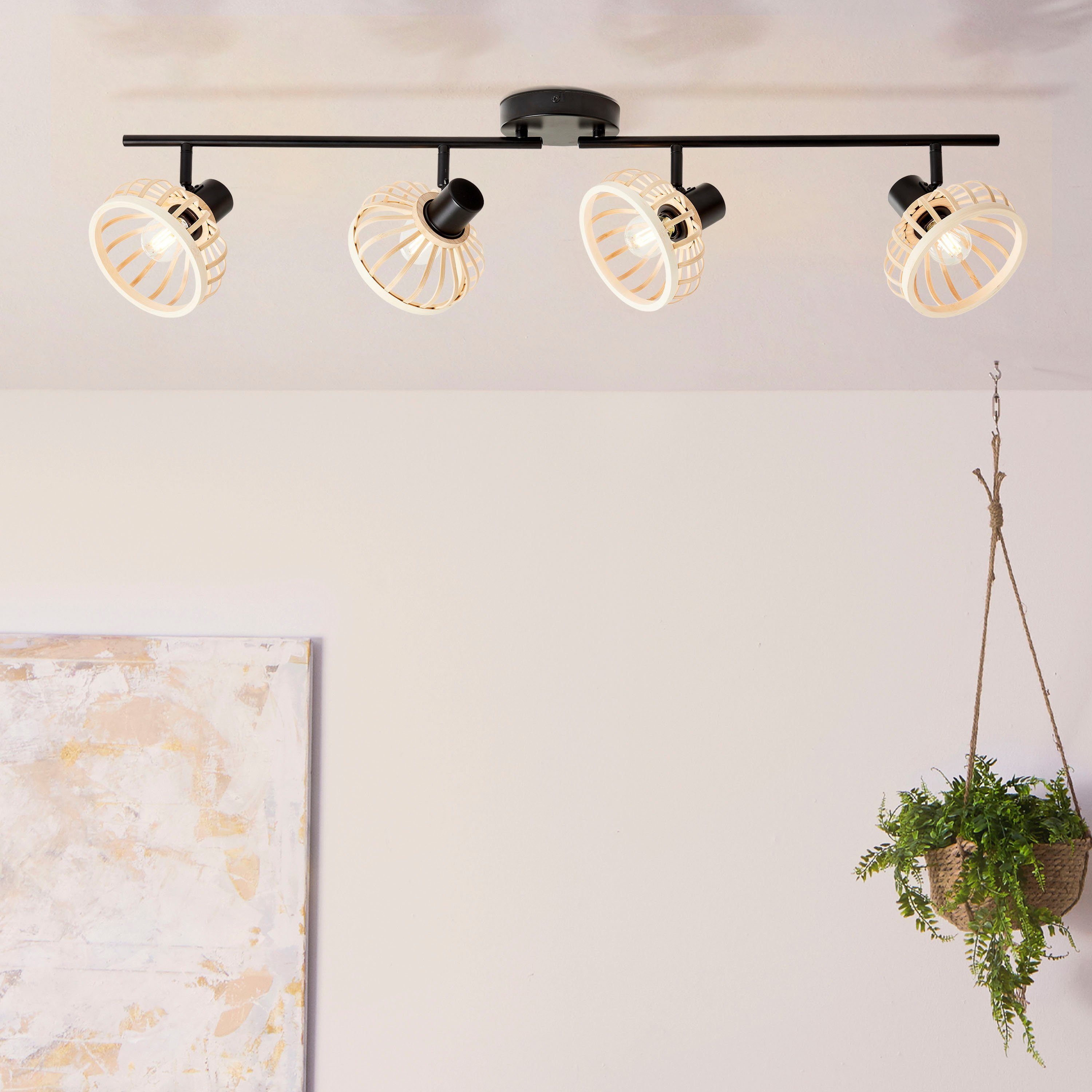 Brilliant Leuchten Plafondspot Norah 4-vlamig, bamboe, draaibaar - nature style - 91 cm breedte - e14 fitting (1 stuk)