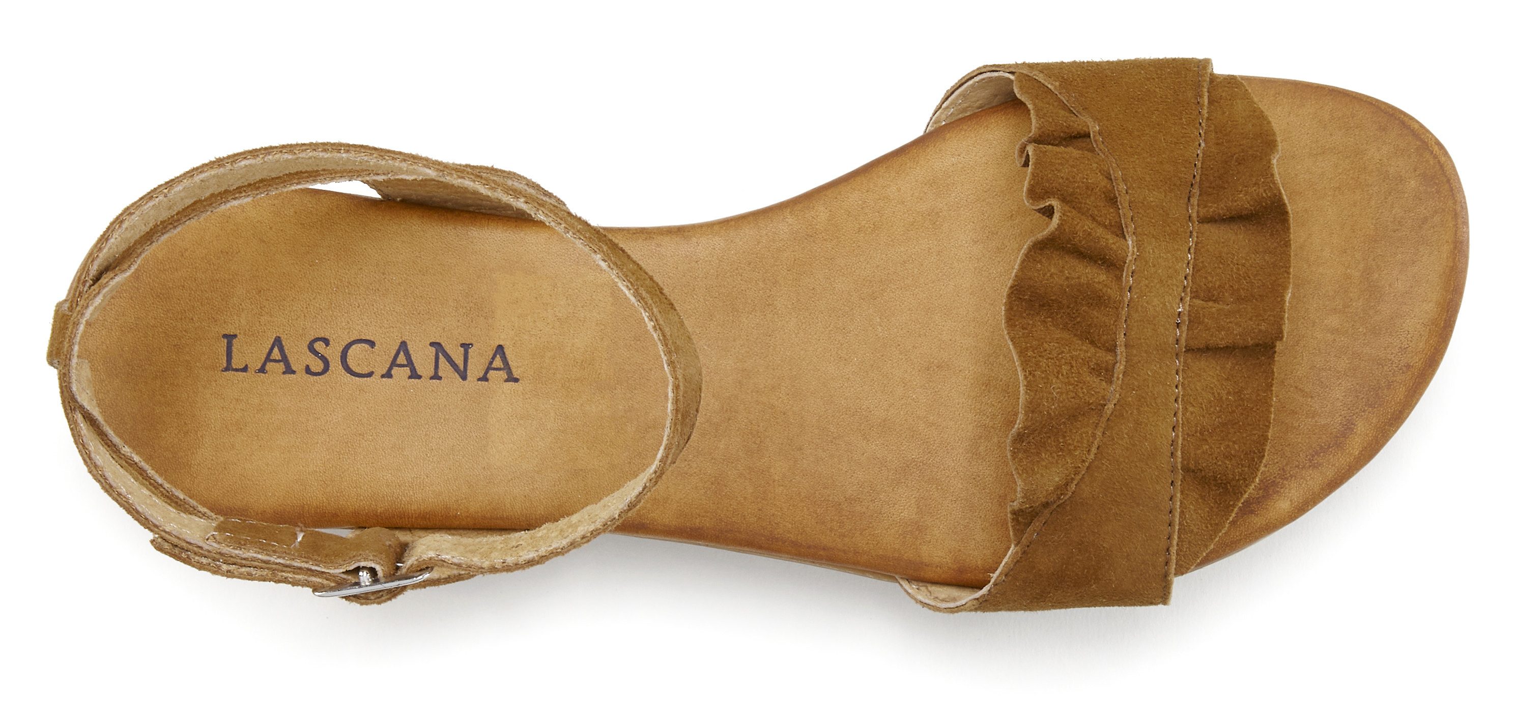 Lascana Sandalen Zomerschoen Sandalette, zomerschoen van hoogwaardig leer met kleine ruches