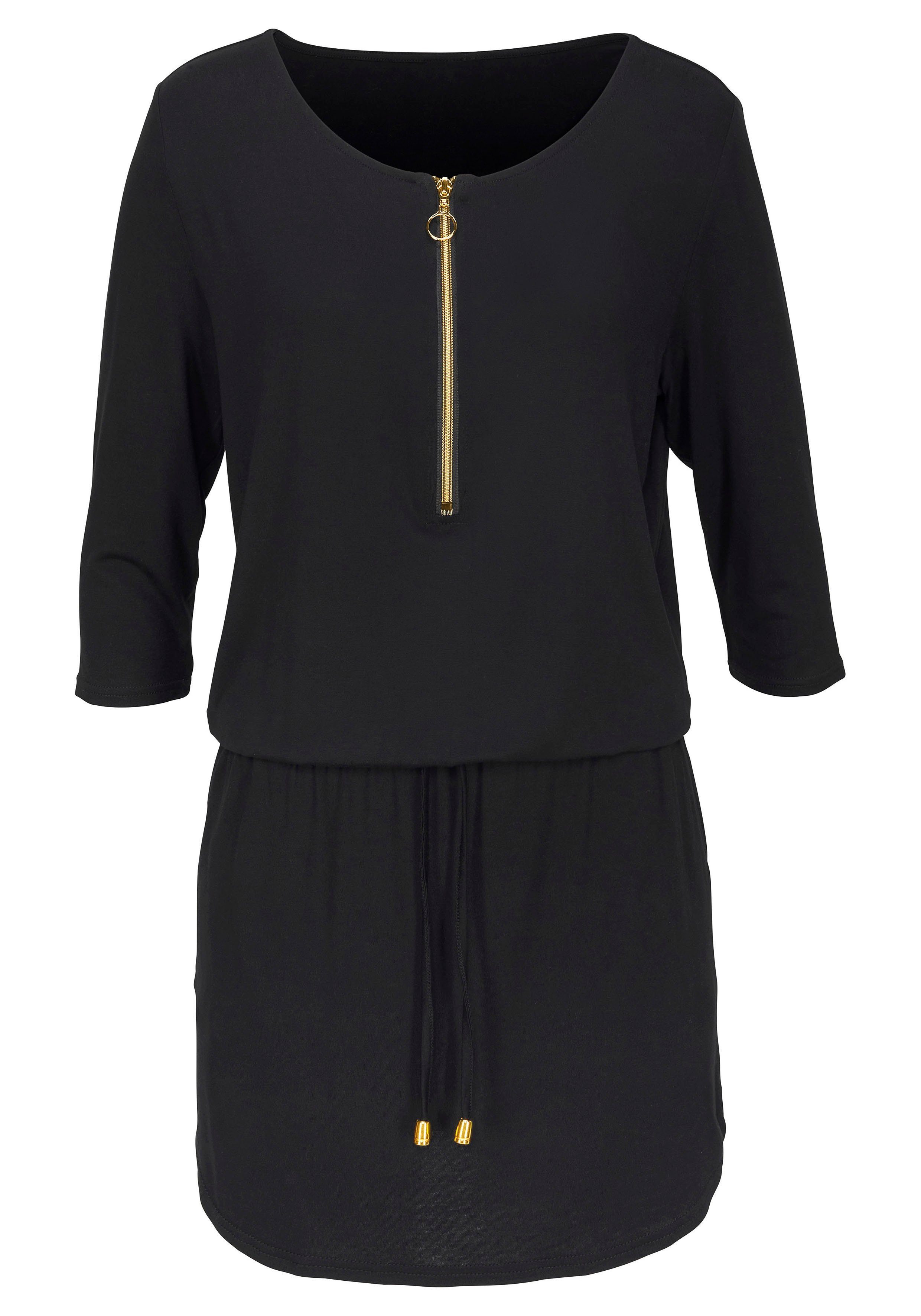 Lascana Jerseyjurk met goudkleurige rits en zakken, sportief-casual