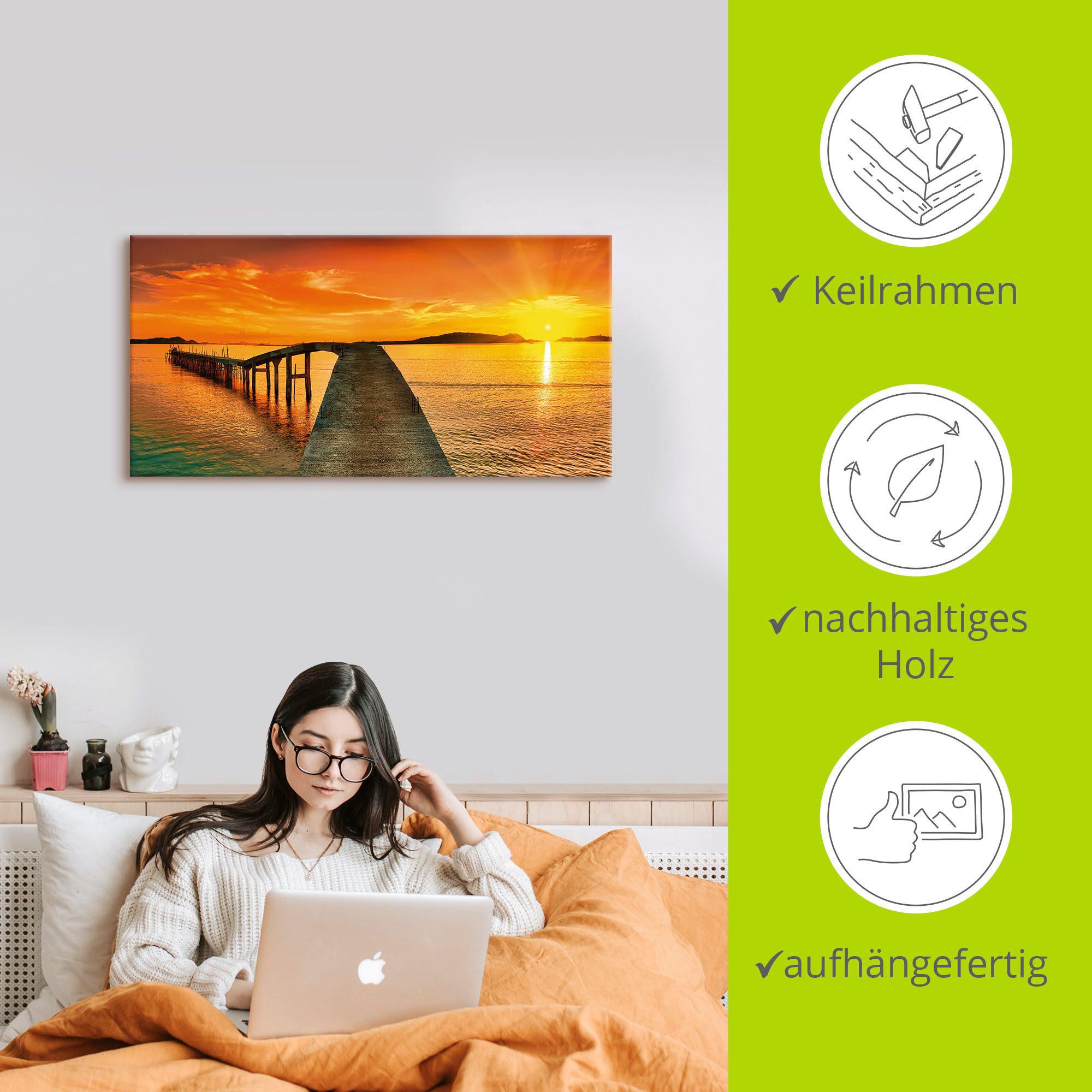 Artland Artprint Zonsopkomst boven de zee als artprint van aluminium, artprint voor buiten, artprint op linnen in verschillende maten