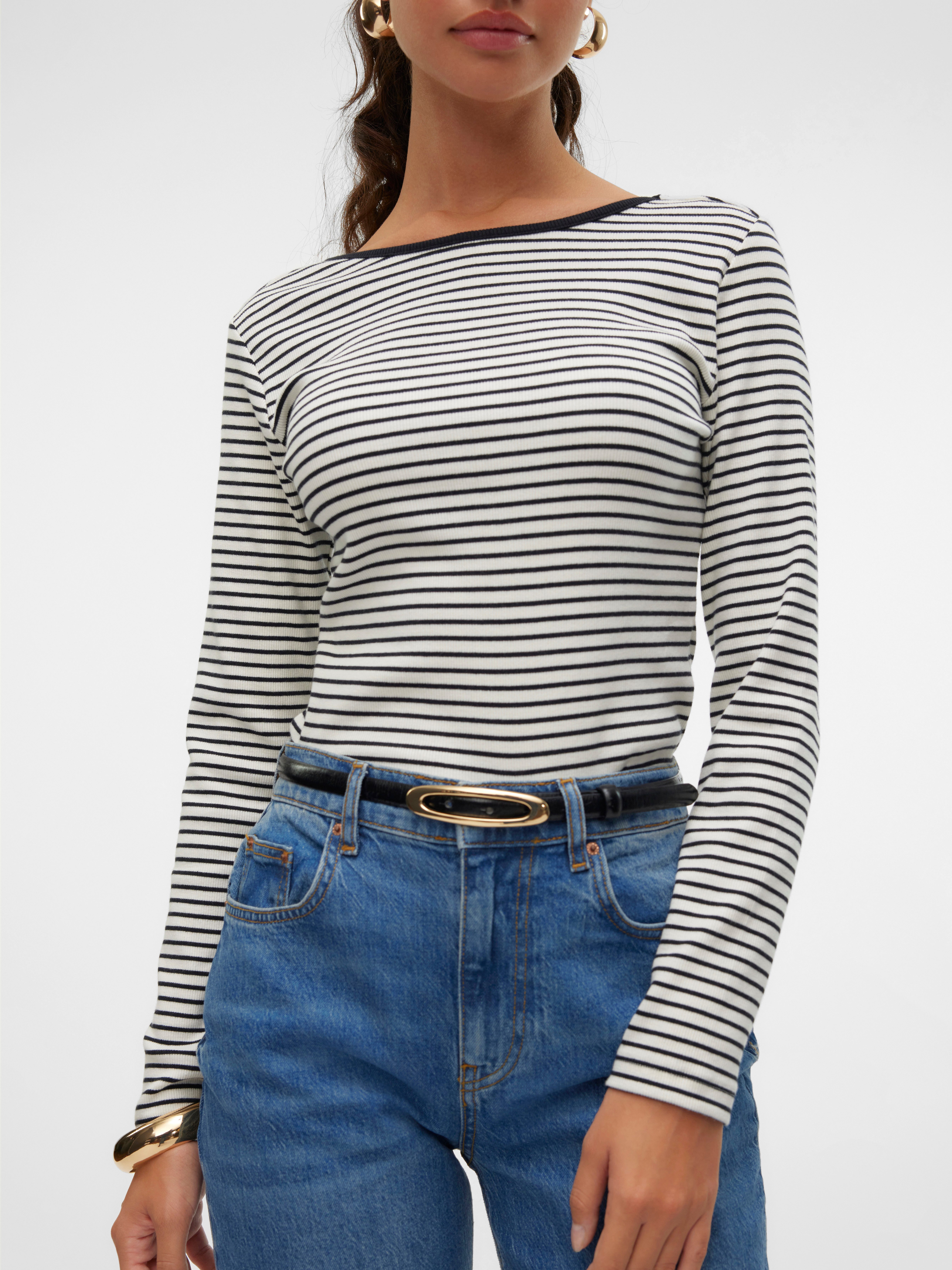 Vero Moda Shirt met lange mouwen VMCHLOE STRIPE LS 2WAY SHORT TOP GO NOOS