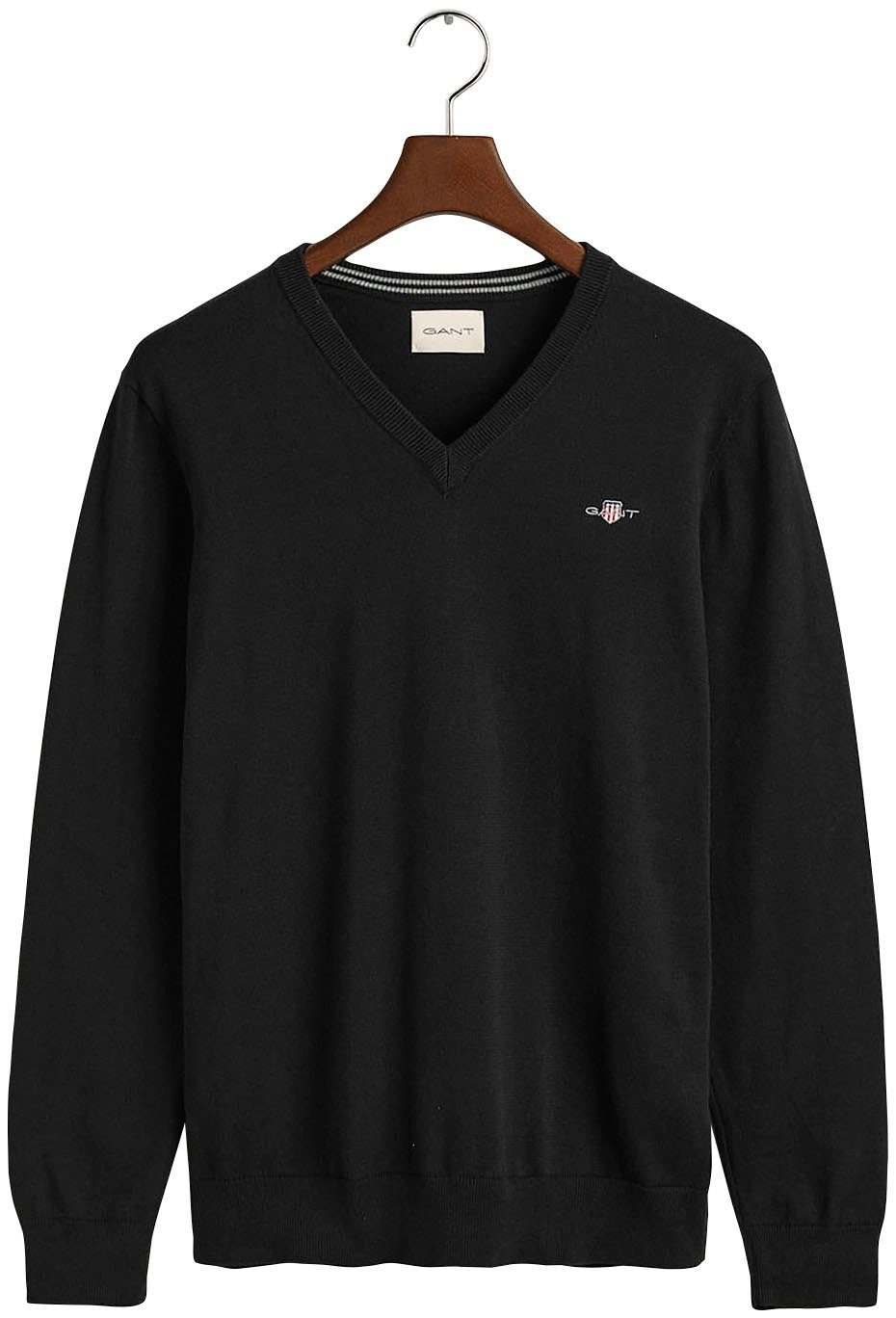 Gant Trui met V-hals CLASSIC COTTON V-NECK Premium brei jersey van zacht 100% katoen, overgangs trui