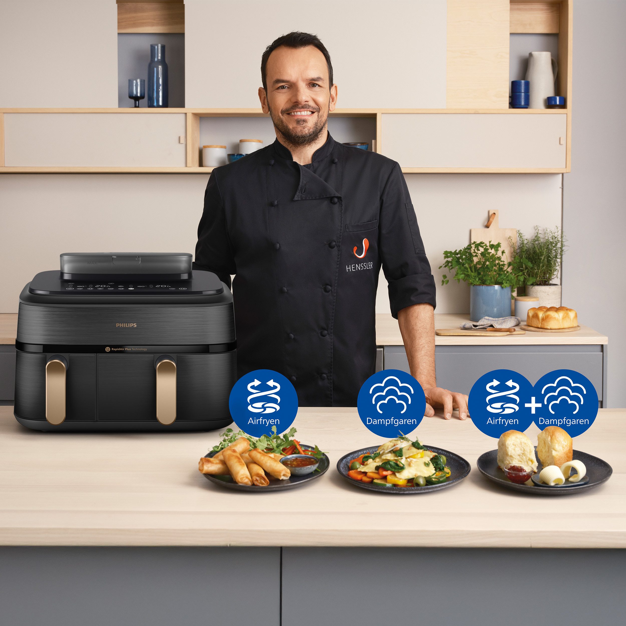 Philips Airfryer NA552/00 Steam Airfryer 5000 Series Dual Basket 9L Kapazität (3L+6L)