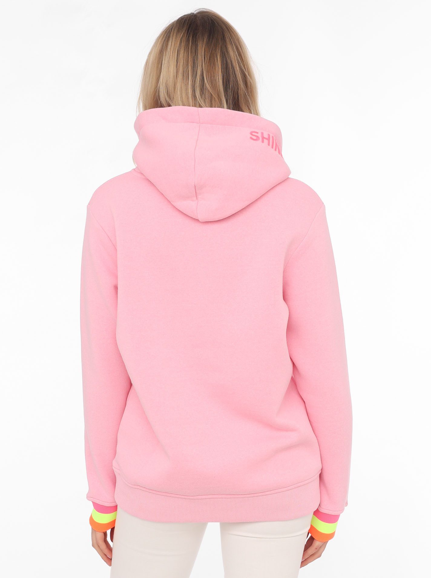Zwillingsherz Hoodie Always Happy met smiley-print van frotté en neon details