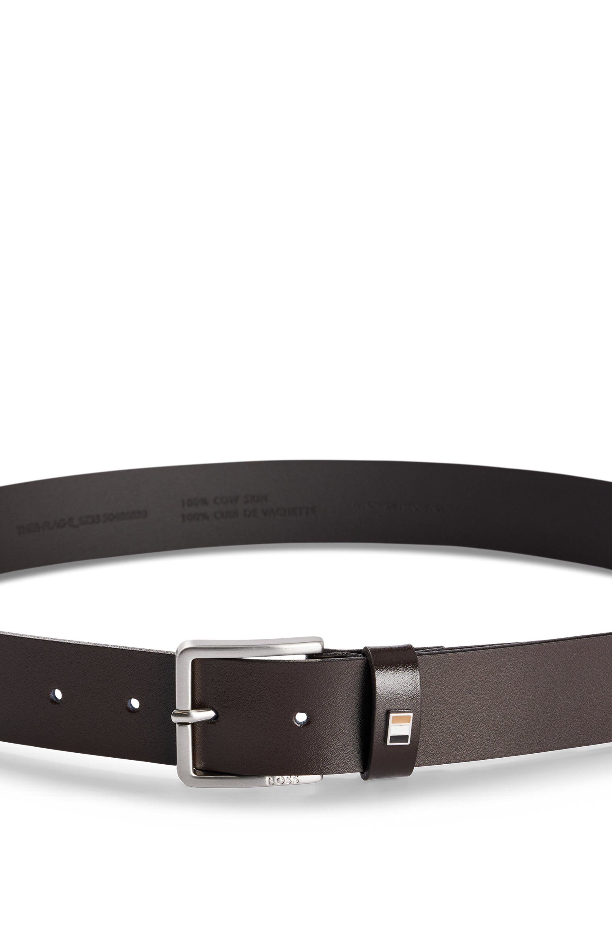 HUGO Leren riem Gerik_Sz35 met logo-reliëf en contrasterende detailnaad