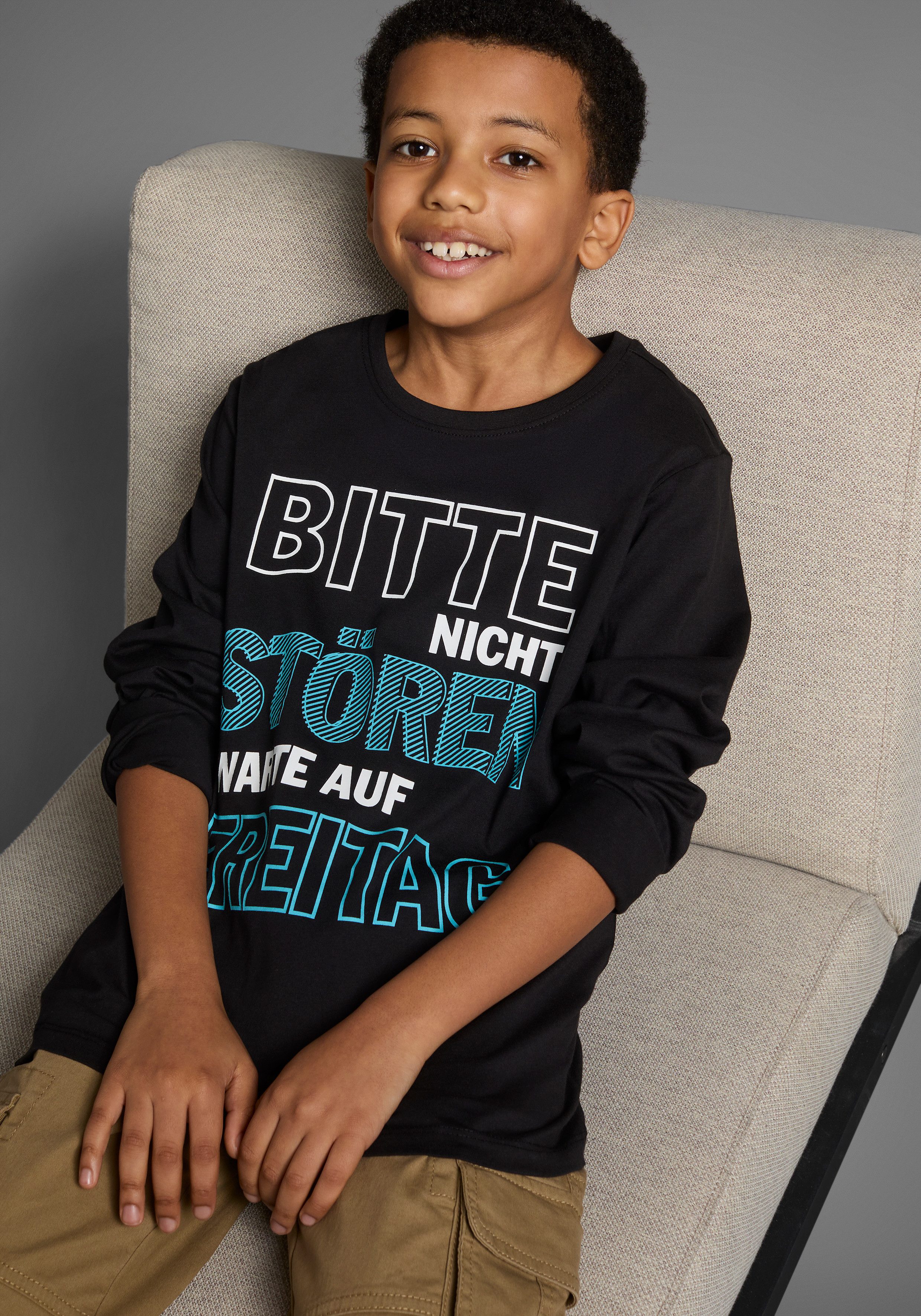 KIDSWORLD Shirt met lange mouwen A.u.b. niet storen... Lange mouwen, basic pasvorm, bedrukt, ronde hals