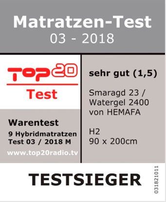 Hemafa Gelschuimmatras Watergel 2400 KS Testwinnaar bij de matrastest 03-2018 hoogte 23 cm