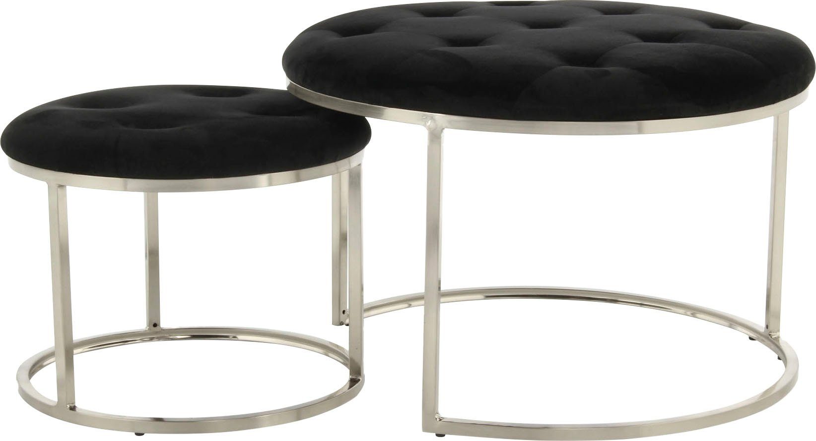 Kayoom Zithocker Kruk Myla 2-delige set, praktisch in elkaar schuifbaar in elkaar schuifbaar, rond, doorgestikt, met sierknopen (set, 2 stuks)