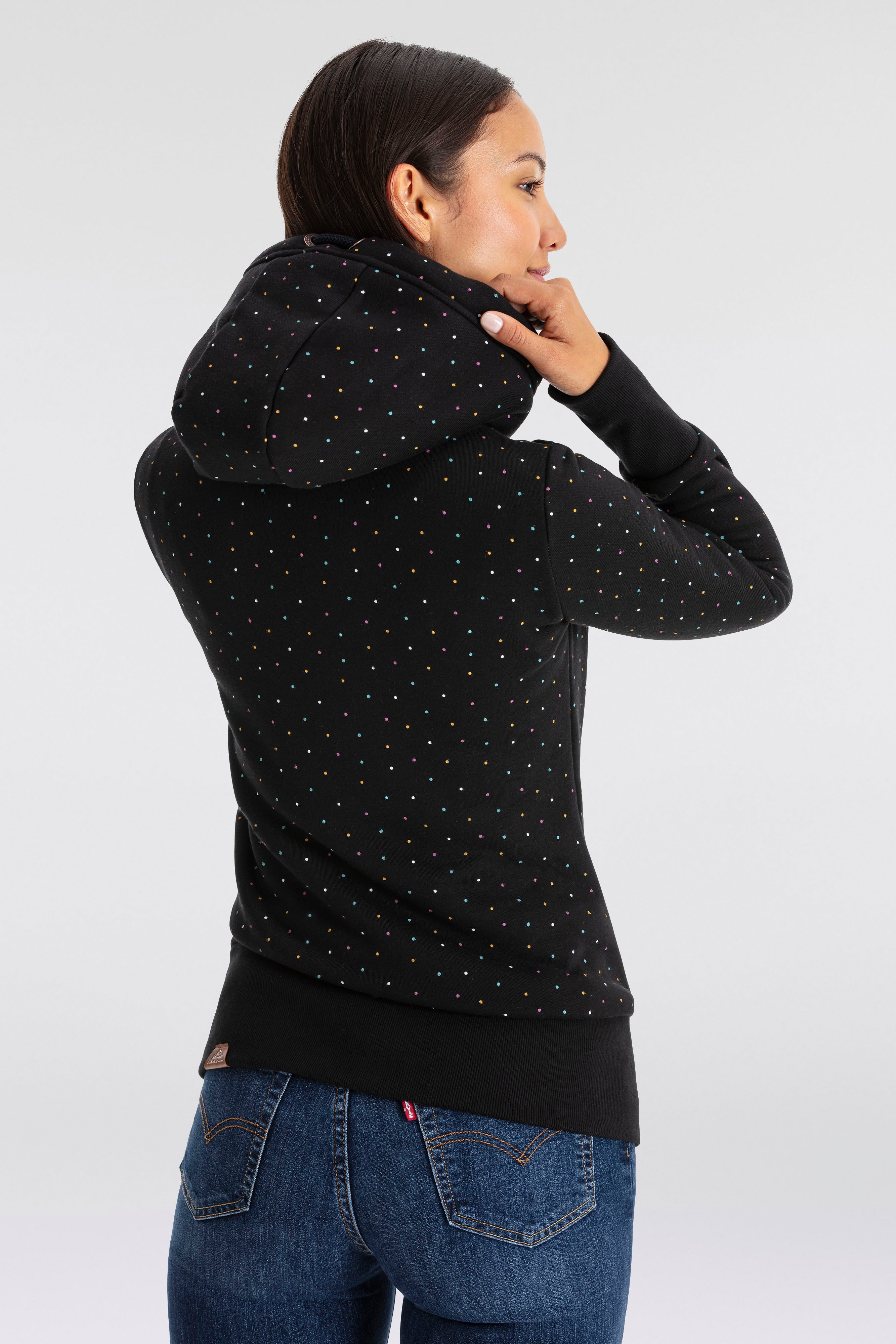 Ragwear Capuchonsweatvest NESKA DOTS MULTICOLOR ZIP O Jack met lange mouwen en veelkleurige, all-over stippenprint