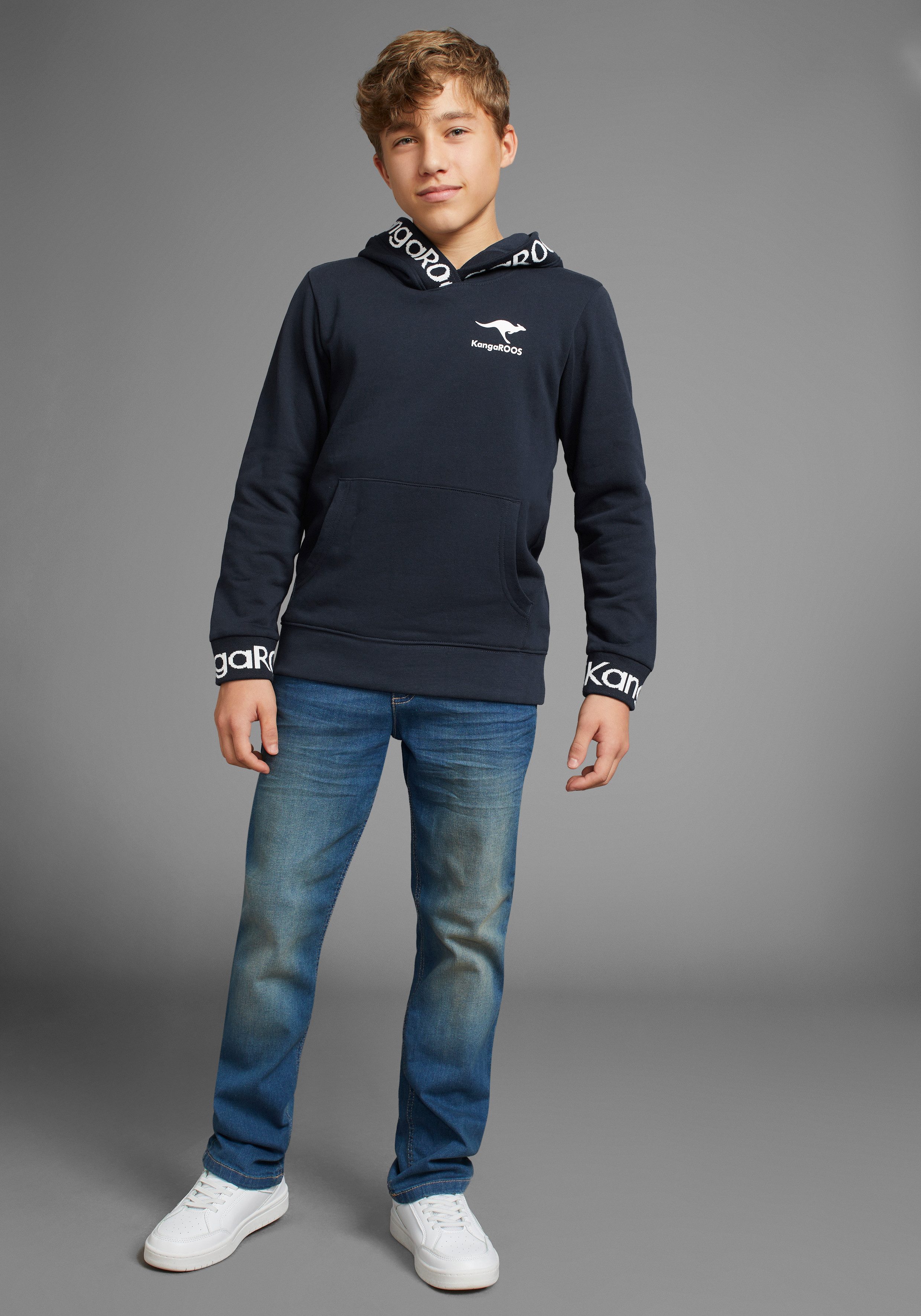 KangaROOS Hoodie Rugprint en logo-opdrukken op de boorden