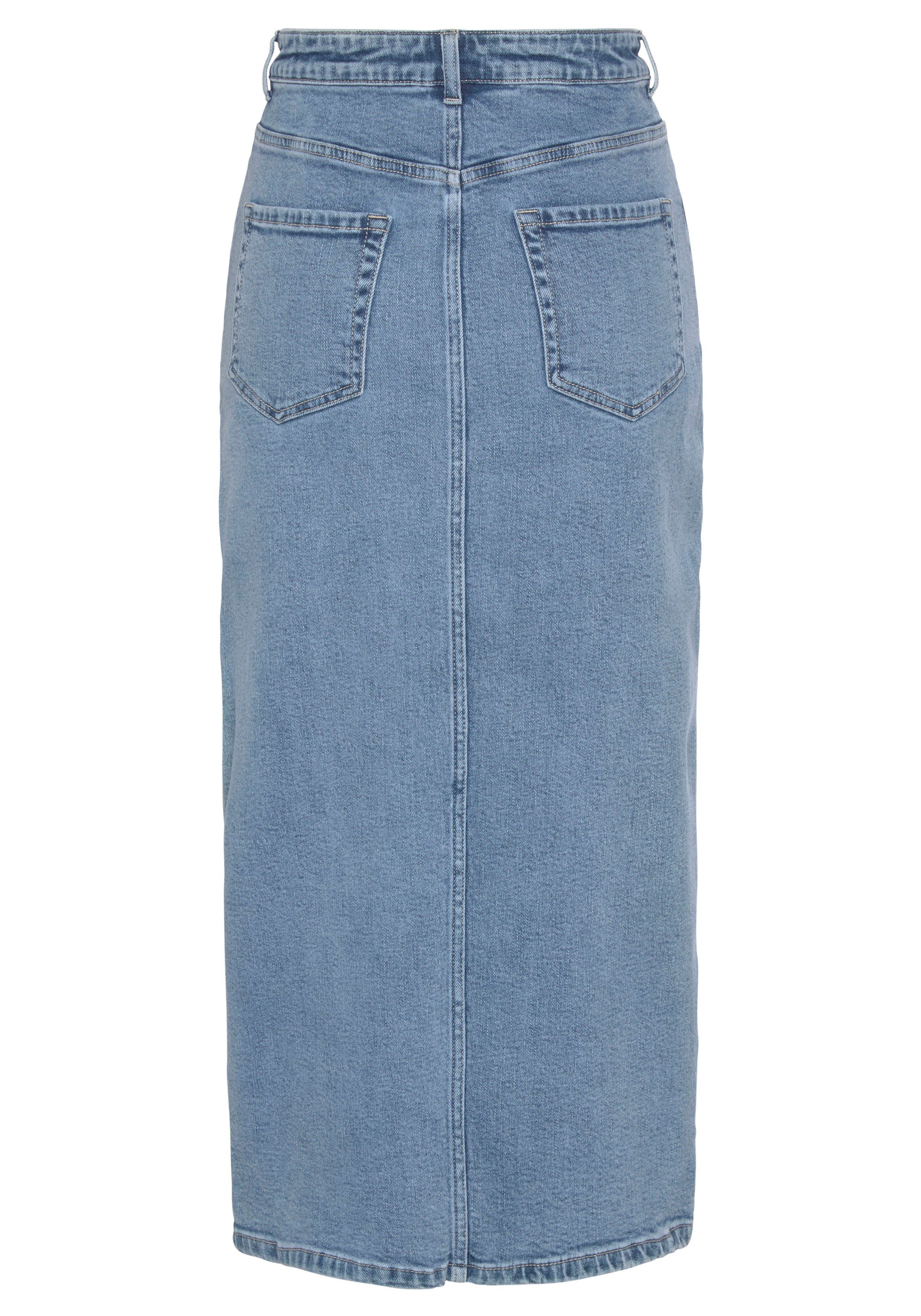 Buffalo Jeans rok in modieuze midi-lengte, elastische denimrok met split, zomerrok