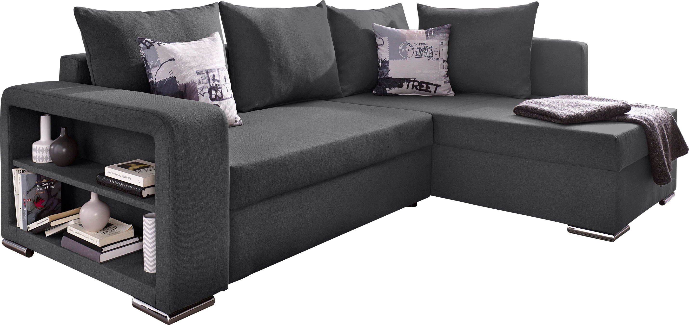 COLLECTION AB Hoekbank John L-vorm met bedfunctie, bedlade en geïntegreerd rek