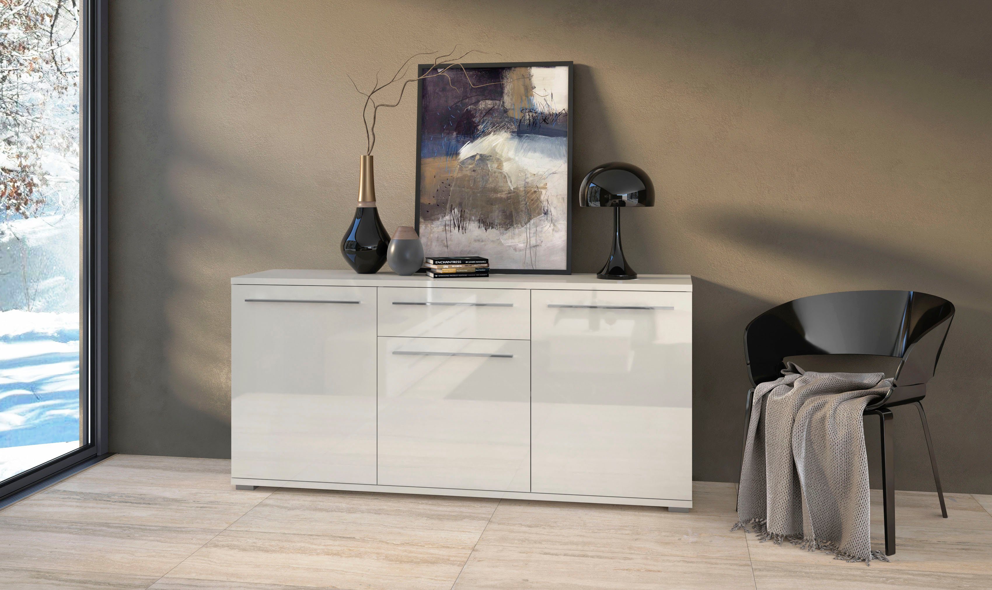 Places of Style Kast Piano Hoogglans UV gelakt, soft-closefunctie dressoirs maat 180x45,2x84,6 cm grijs