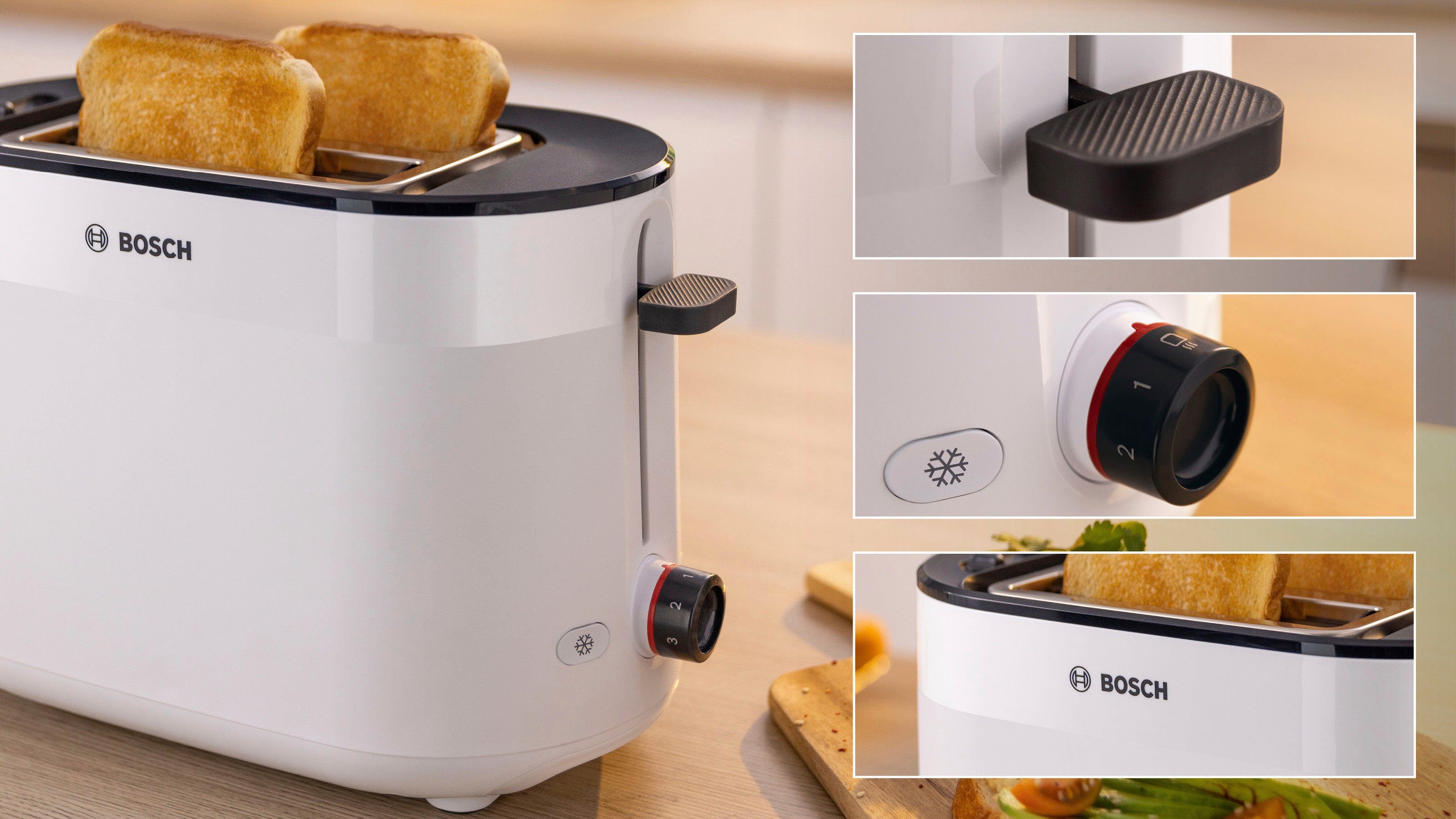 BOSCH Toaster MyMoment TAT2M121 geïntegreerde opzet voor broodjes, ontdooi-functie, brood centreren, auto off