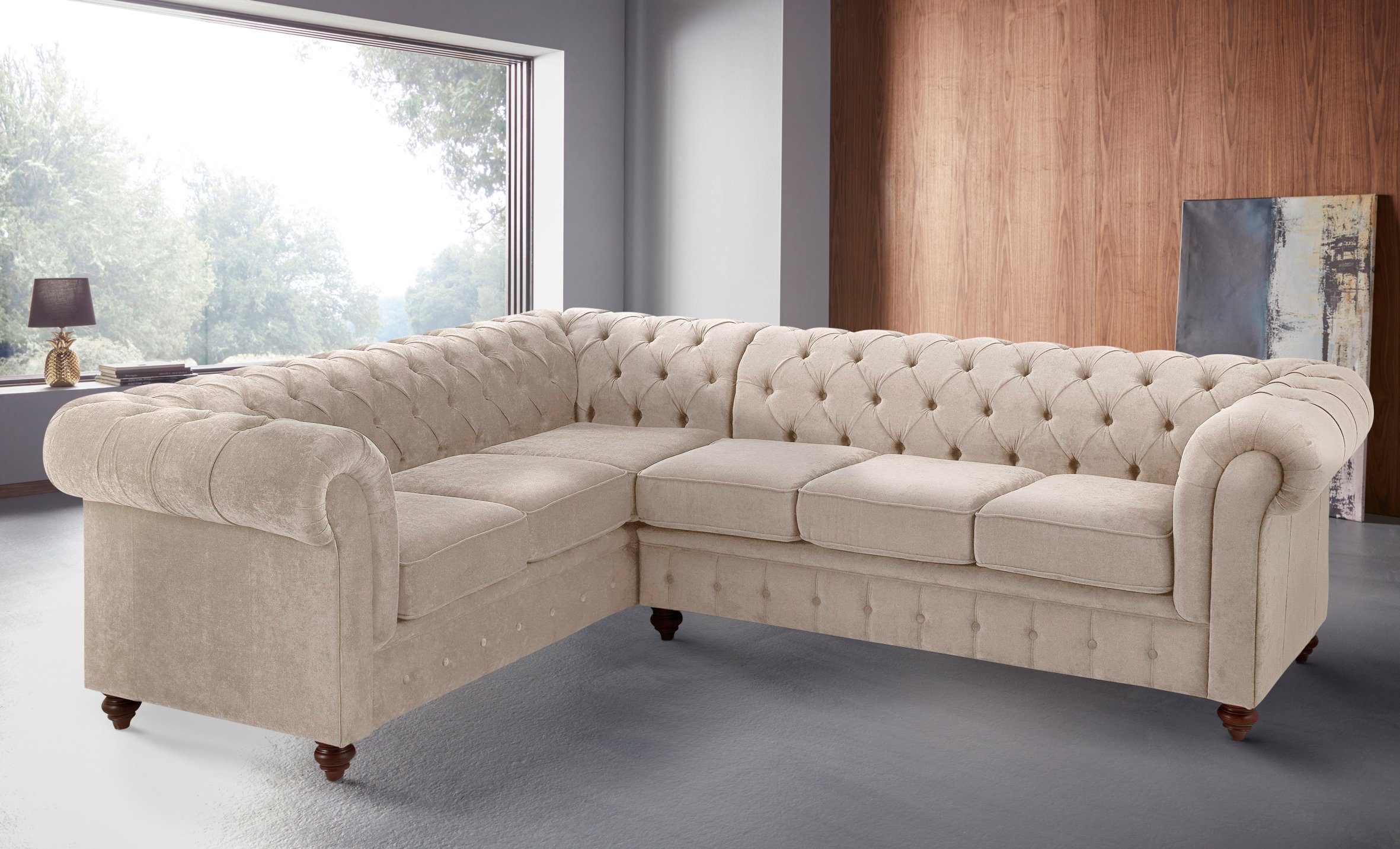 Home affaire Chesterfield-bank Chesterfield hoekbank, ook in leer L-vorm hoogwaardige knoopdetails, langer gedeelte links of rechts naar keuze