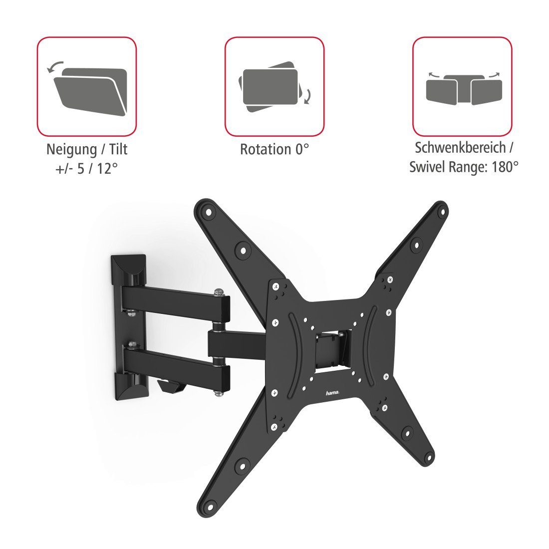 Hama Tv-wandhouder Draaibaar, volledig beweeglijk, 81 - 165 cm (32"- 65"), 43", 50", 55"