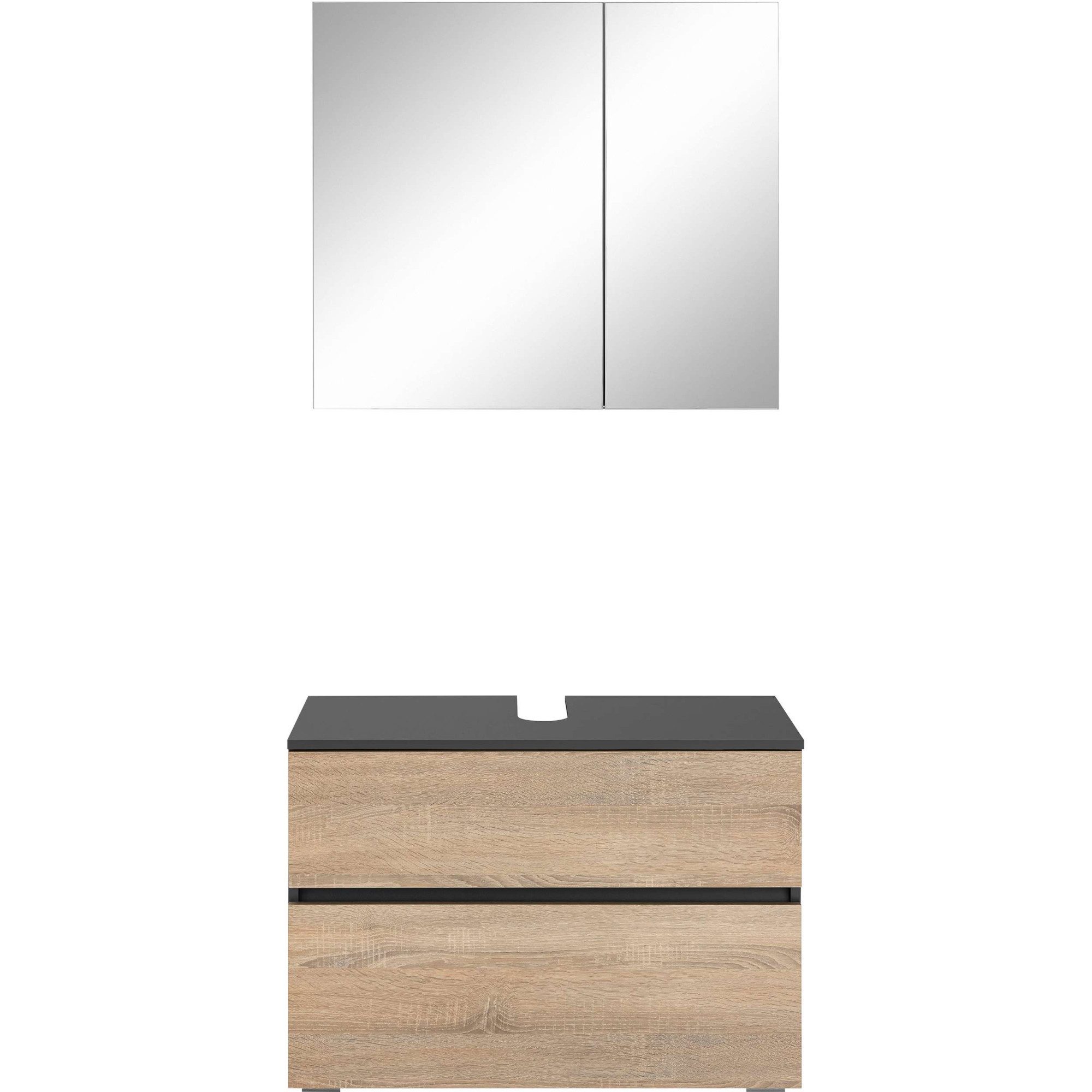 Home affaire Badmeubelset Wisla Spiegelschrank, WBU met sifonaansluiting en push-to-open, breedte 80 cm (set, 2 stuks)