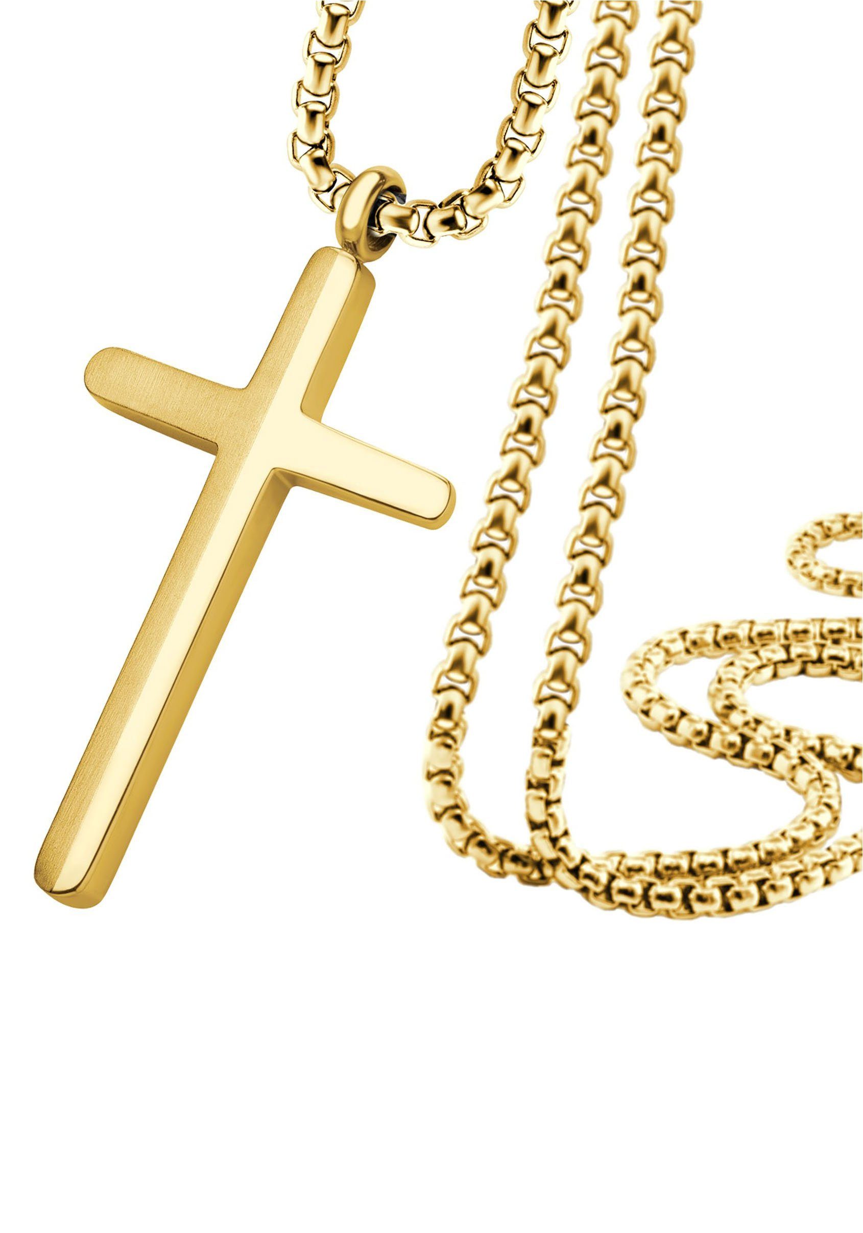 Firetti Ketting met hanger Sieraad cadeau kruis met zirkoon (synthetisch) unisex kettingen goud(kleur)