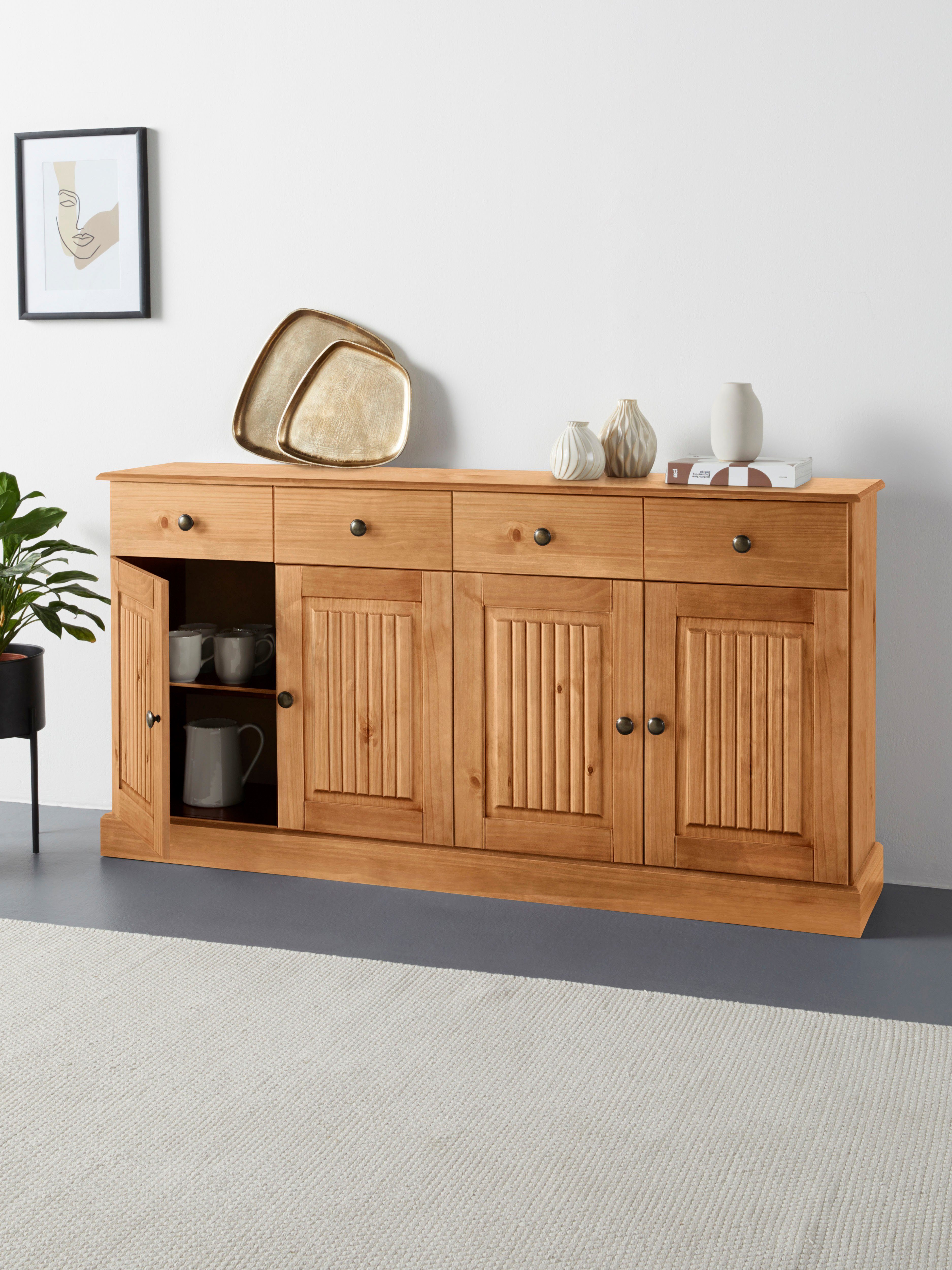 Home affaire Dressoir Liotta met 2 laden en 2 verstelbare planken, massief grenen