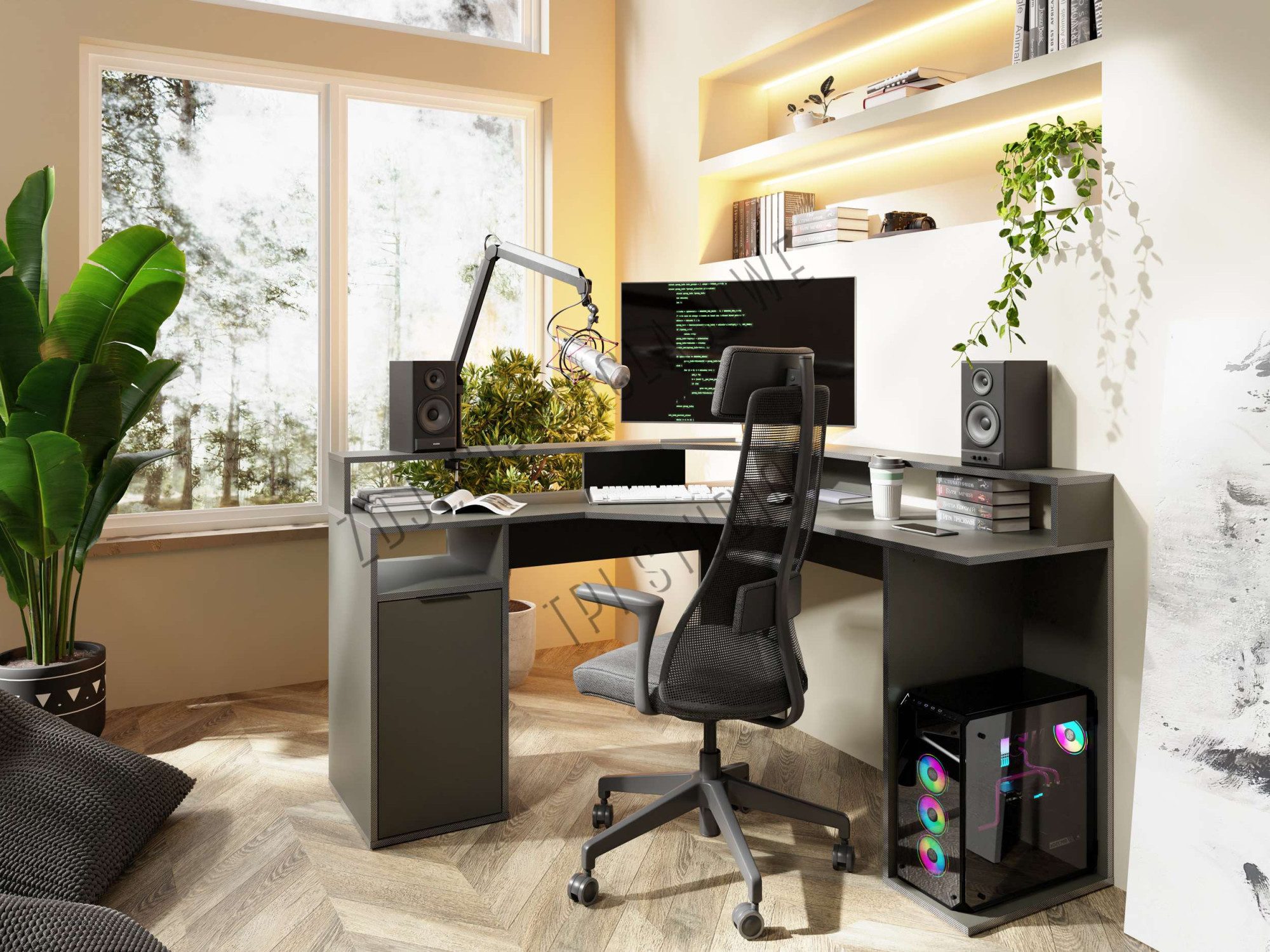 INOSIGN Hoekbureau Omaha Gamingtafel met deur, tower vak en monitorplank, breedte 139 cm