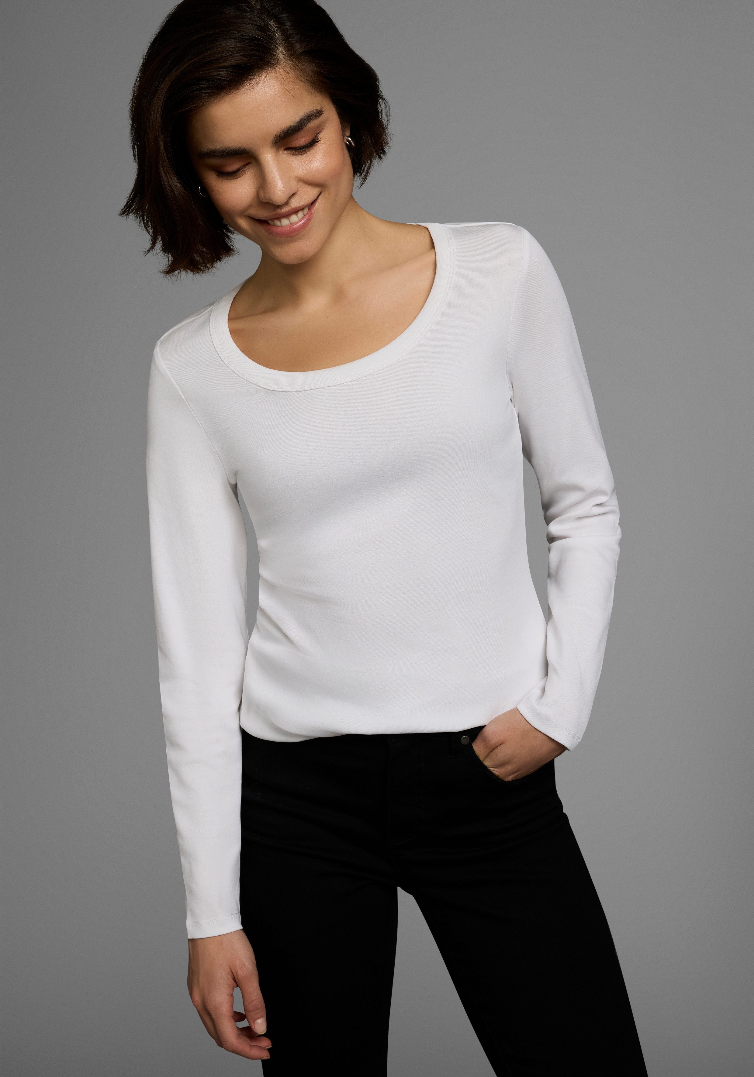 Flashlights Shirt met lange mouwen zeer figuurvolgende snit, ronde hals, van 100% katoen (set, 2-delig)