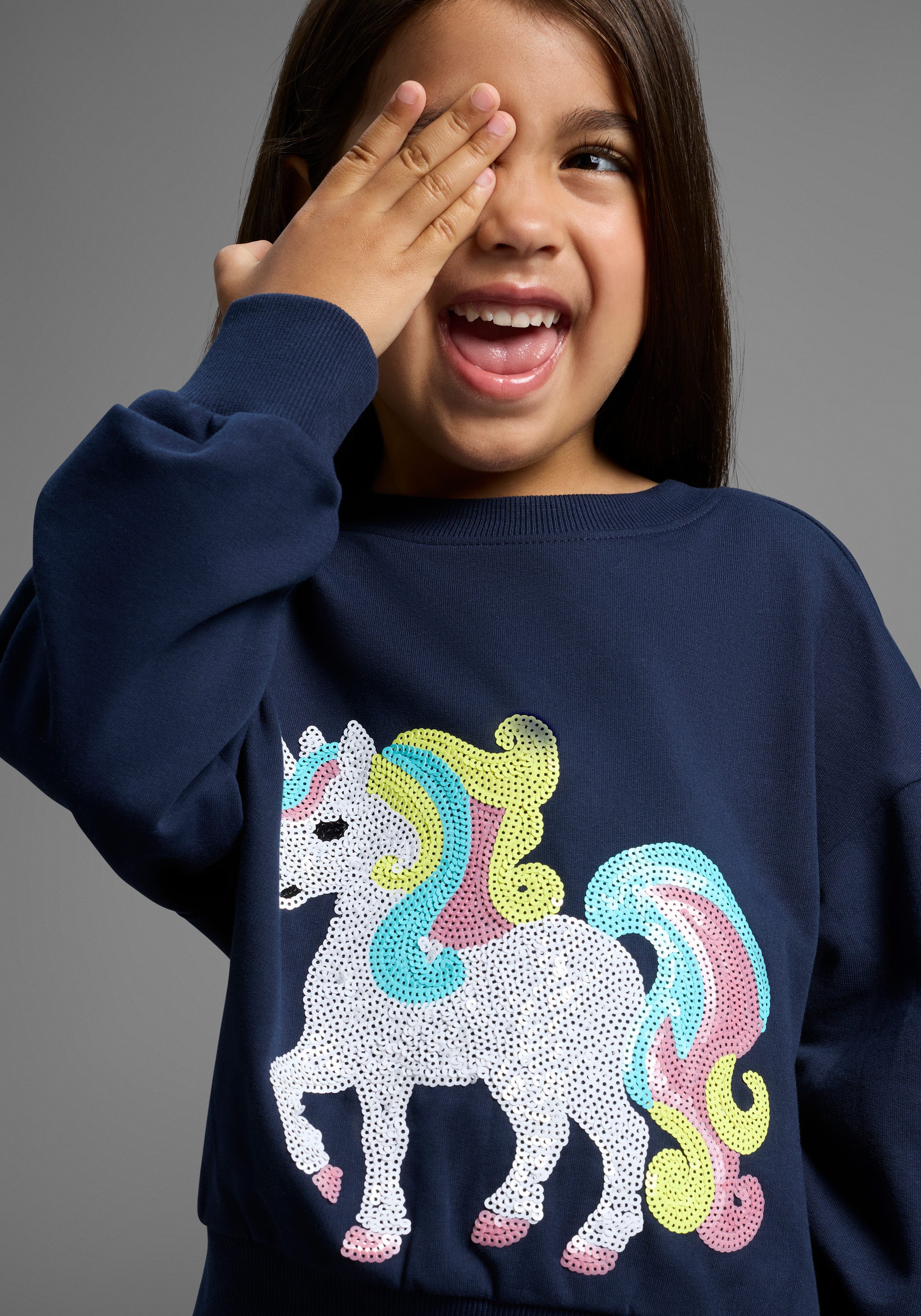 KIDSWORLD Sweatshirt Eenhoorn-applicatie voor kleine meisjes