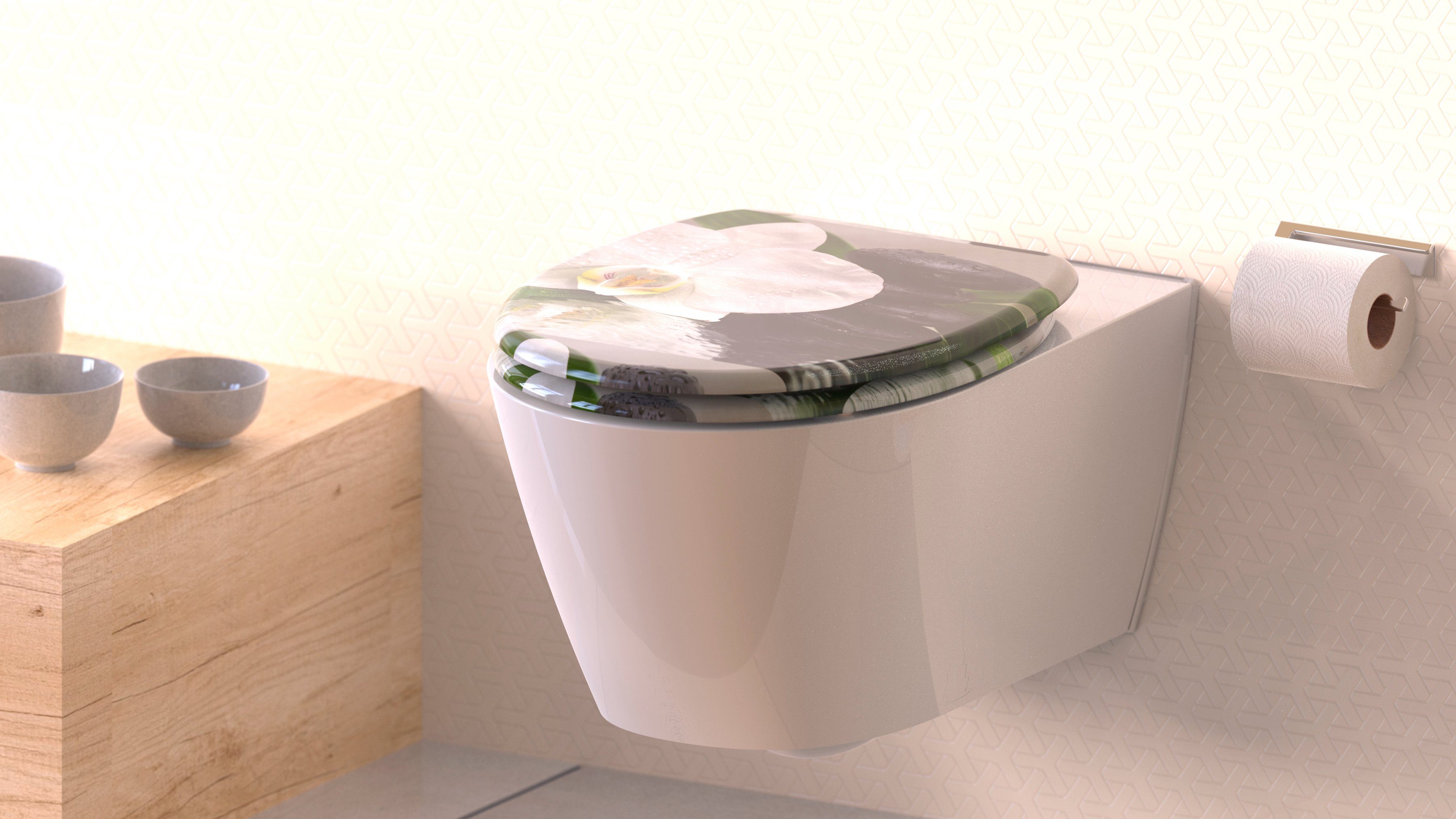 welltime Toiletzitting White flower afneembaar, softclosemechanisme, breukbestendig, krasvast, snelsluiting