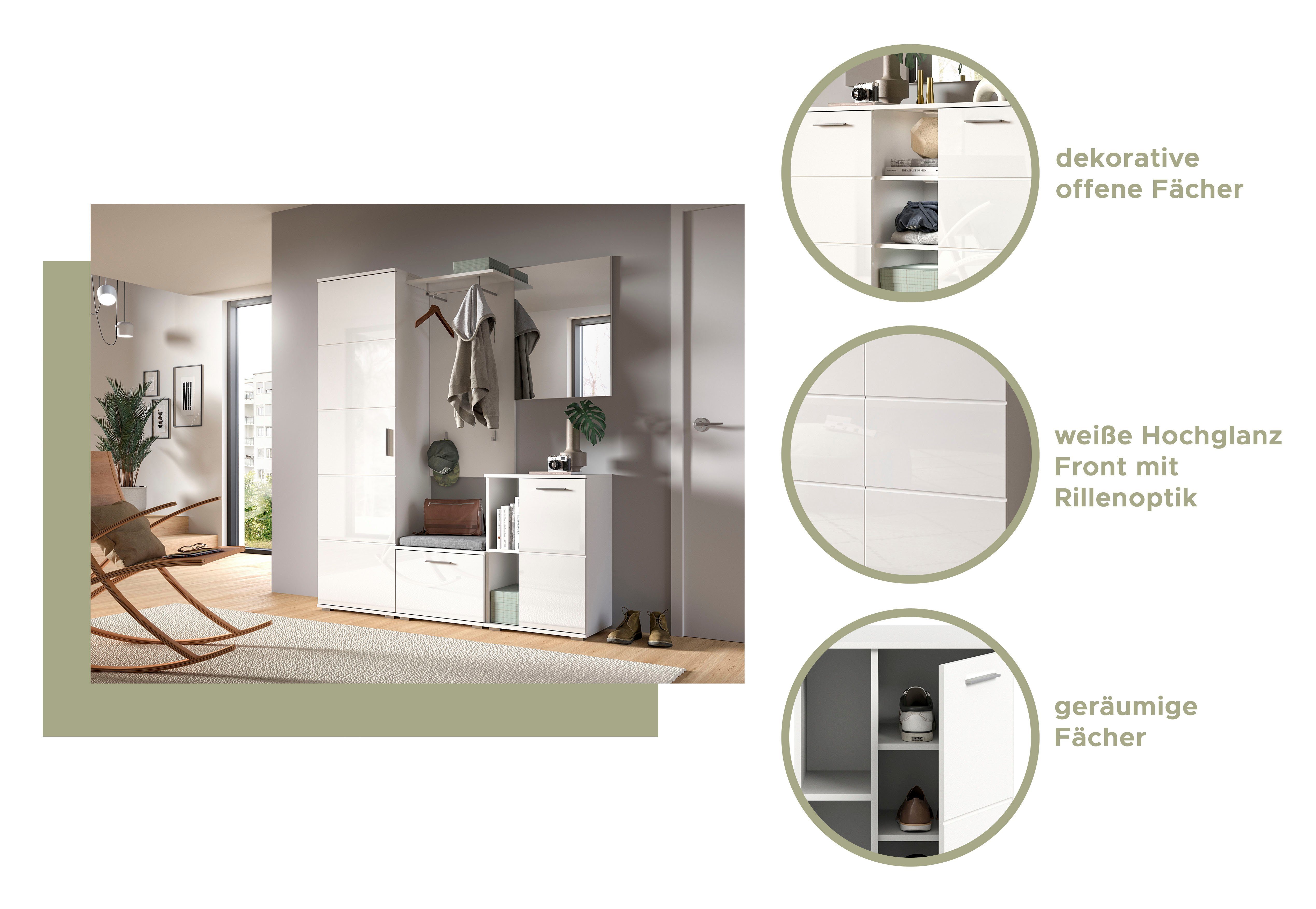 INOSIGN Halmeubelset Valge, Breedte 55 cm, 2-delig Set, bestaande uit: Schoenenkast en Spiegel (2-delig)