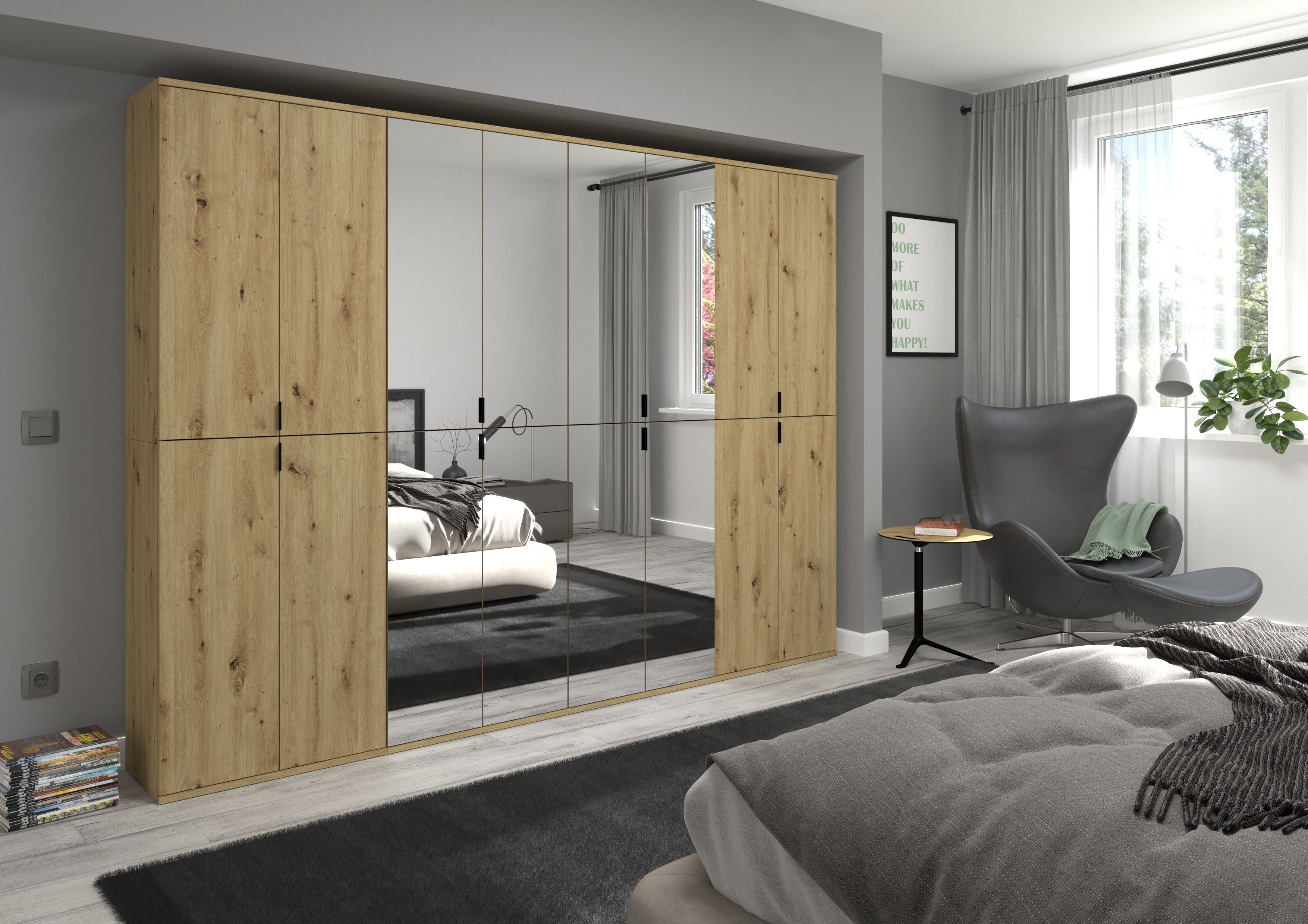 INOSIGN Multifunctionele kast Trondheim, Hoogte 193 cm, 4 Deuren, 9 Vakken, 7 Planken incl. uitschuifbare kledingstang, garderobekast, kledingkast