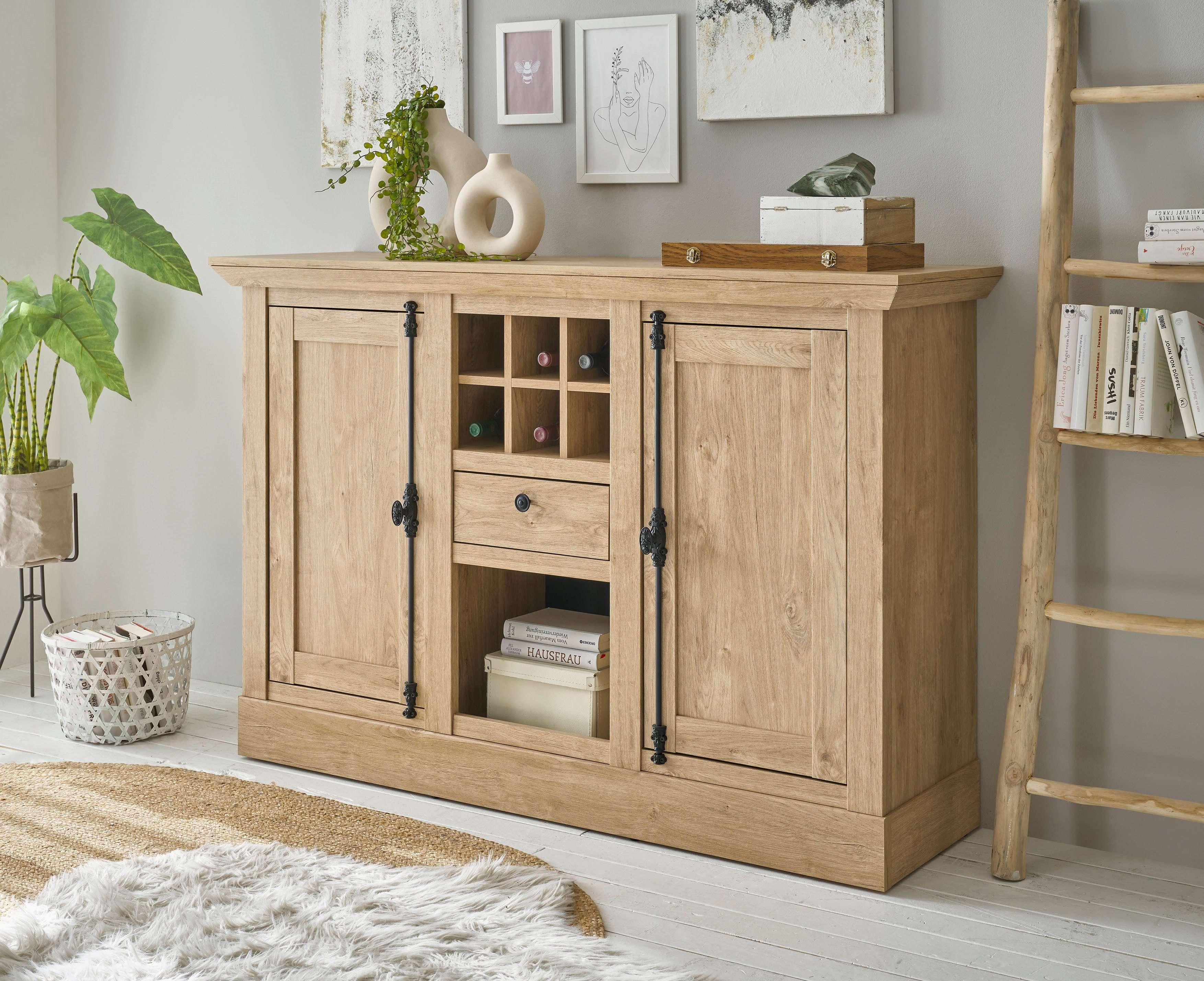 Home affaire Highboard Cornwall, Kommode im Landhausstil, Schrank, Sideboard, Eiche Dekor (1 stuk)