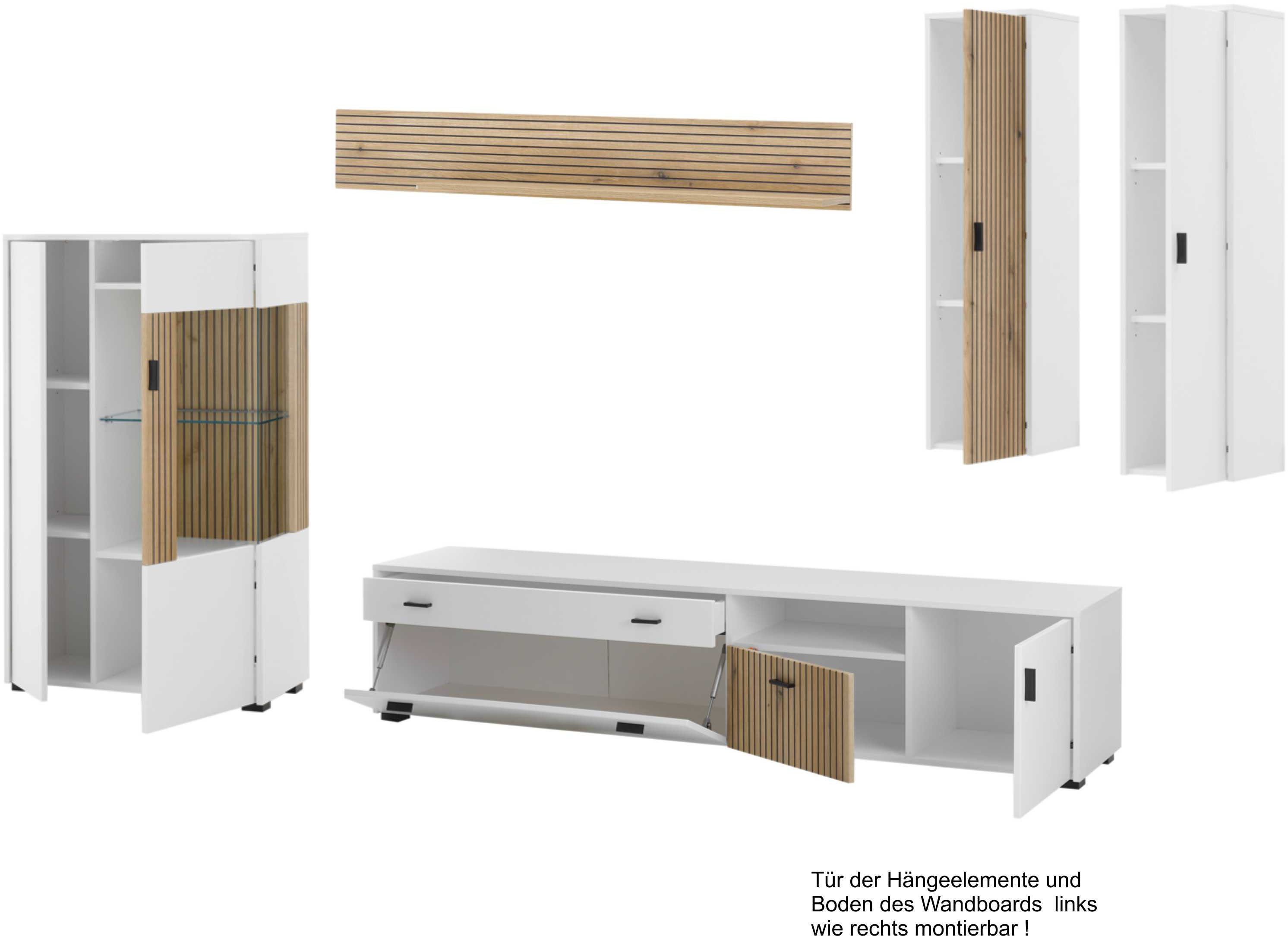 INOSIGN Wandmeubel Hudson met moderne groevenlook, handgrepen van metaal (zwart), breedte 328 cm (set, 5-delig)
