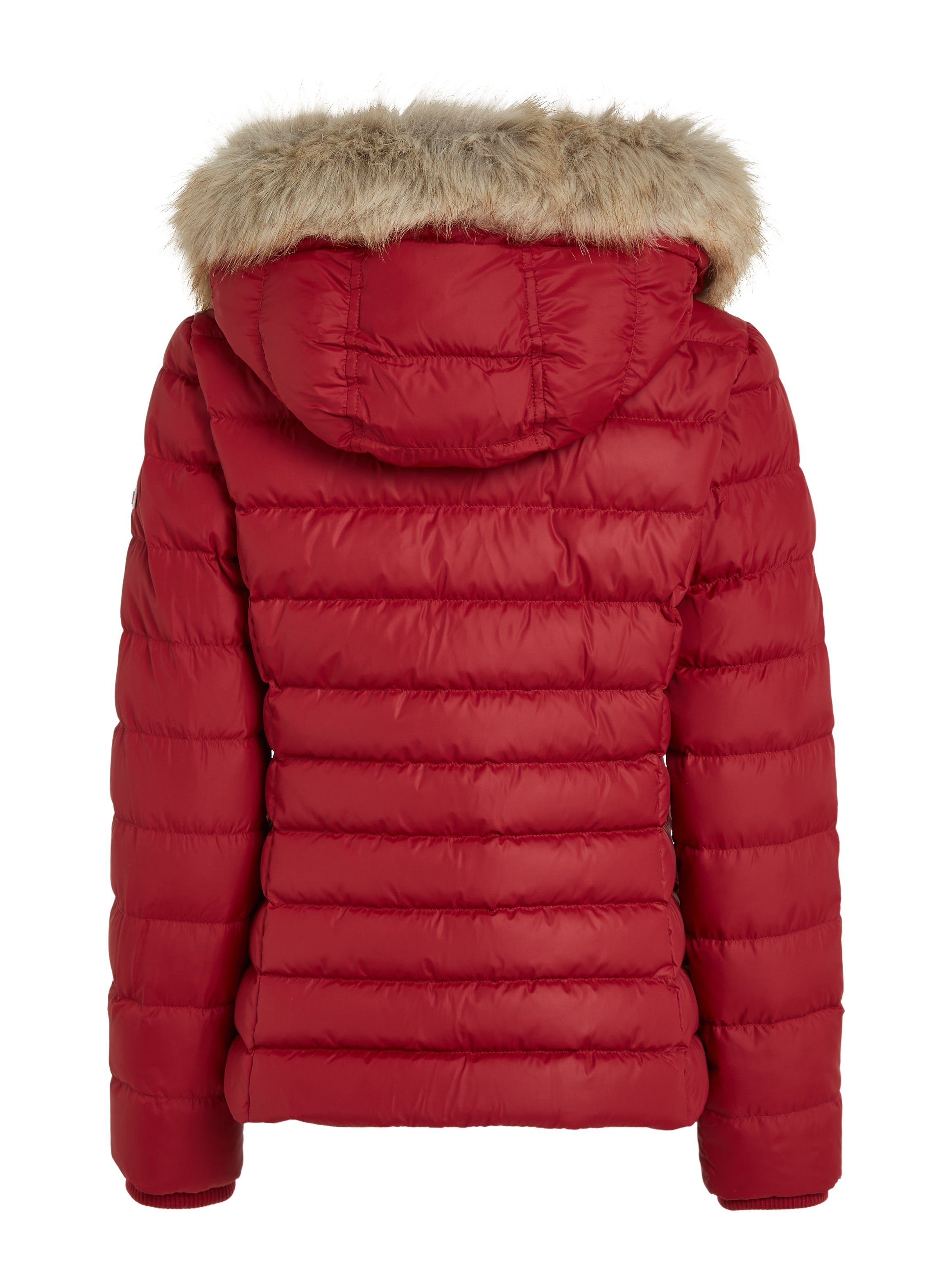 TOMMY JEANS Donsjack BASIC HOODED DOWN JACKET met imitatiebont aan de capuchon & tommy jeans-merklabel