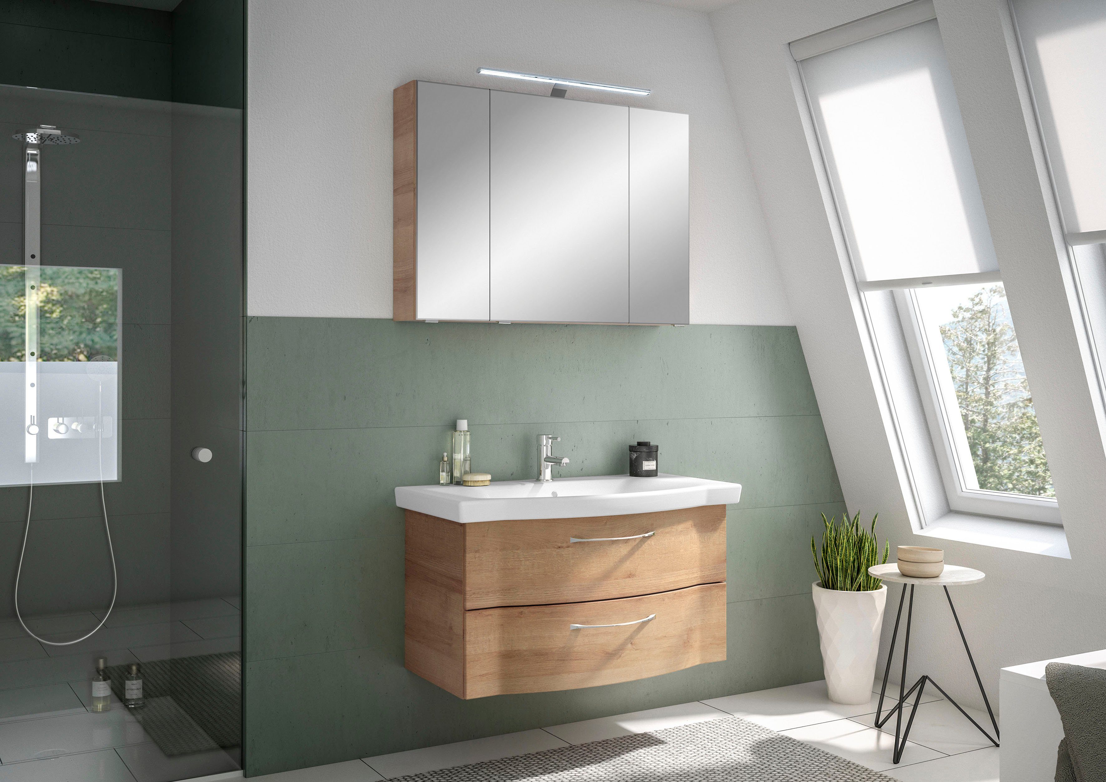 Saphir Badkamerserie 6005 sprint keramiek-wastafelonderkast, 97 cm breed Wastafelmeubel inclusief deurdemper, 2 laden, wastafelonderkast set (1 stuk)