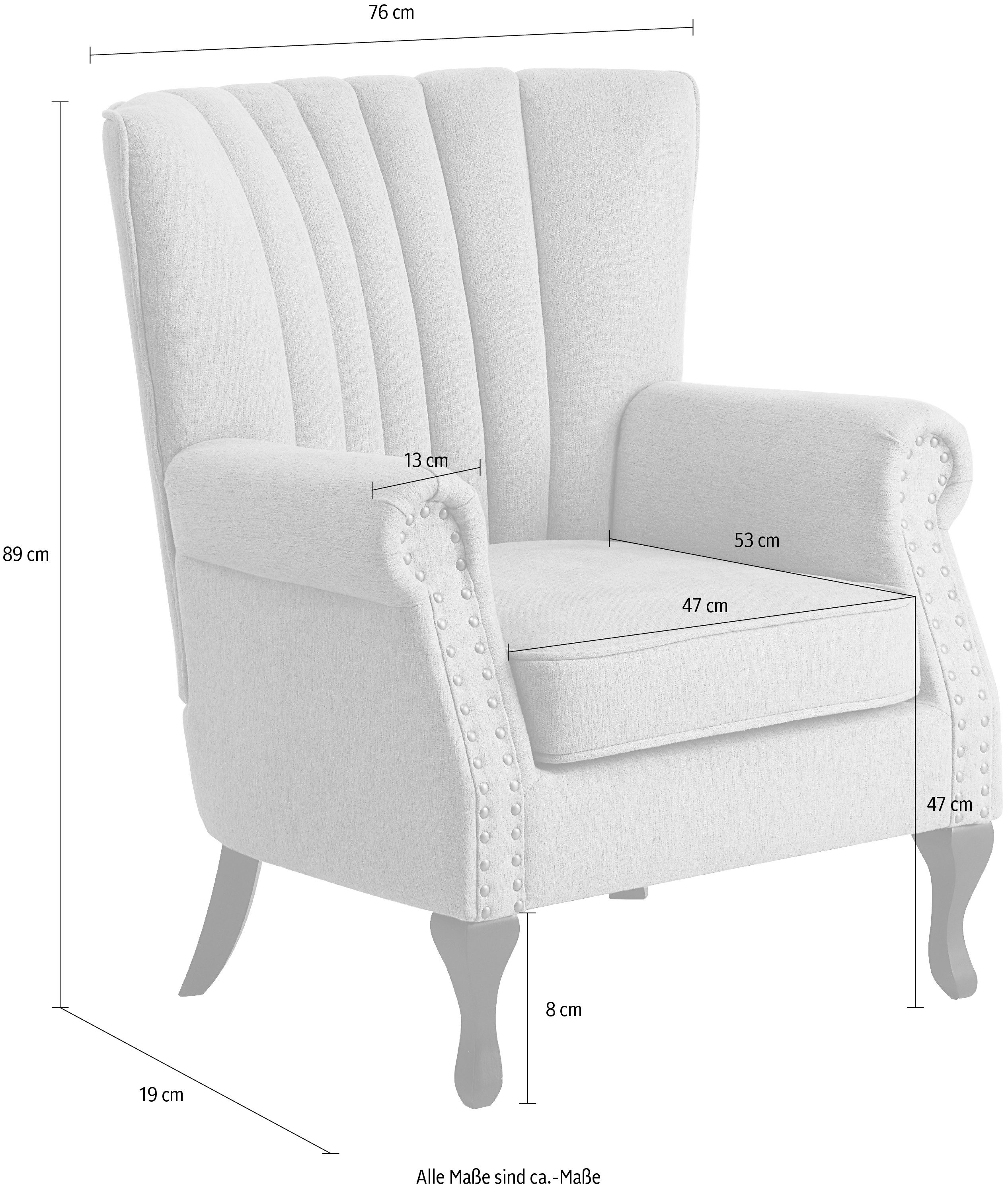 ATLANTIC home collection Fauteuil Toni modern met klinknagels en hoge rugleuning