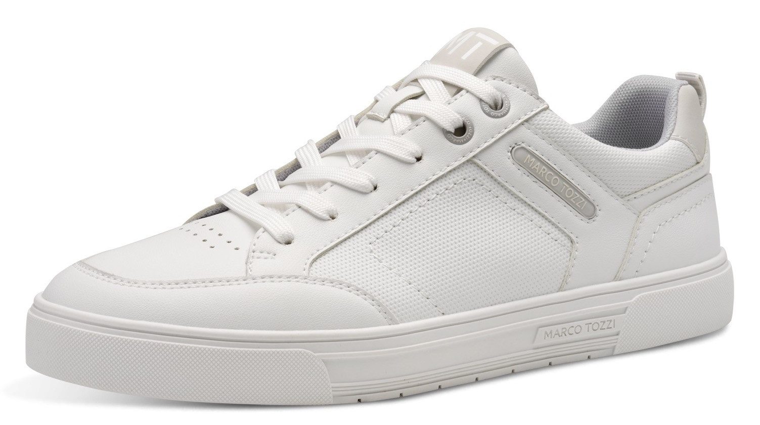 Marco Tozzi Plateausneakers , vrijetijdsschoen, lage schoen, veterschoen met perforatie en sierstiksels heren lage sneakers maat 43 wit