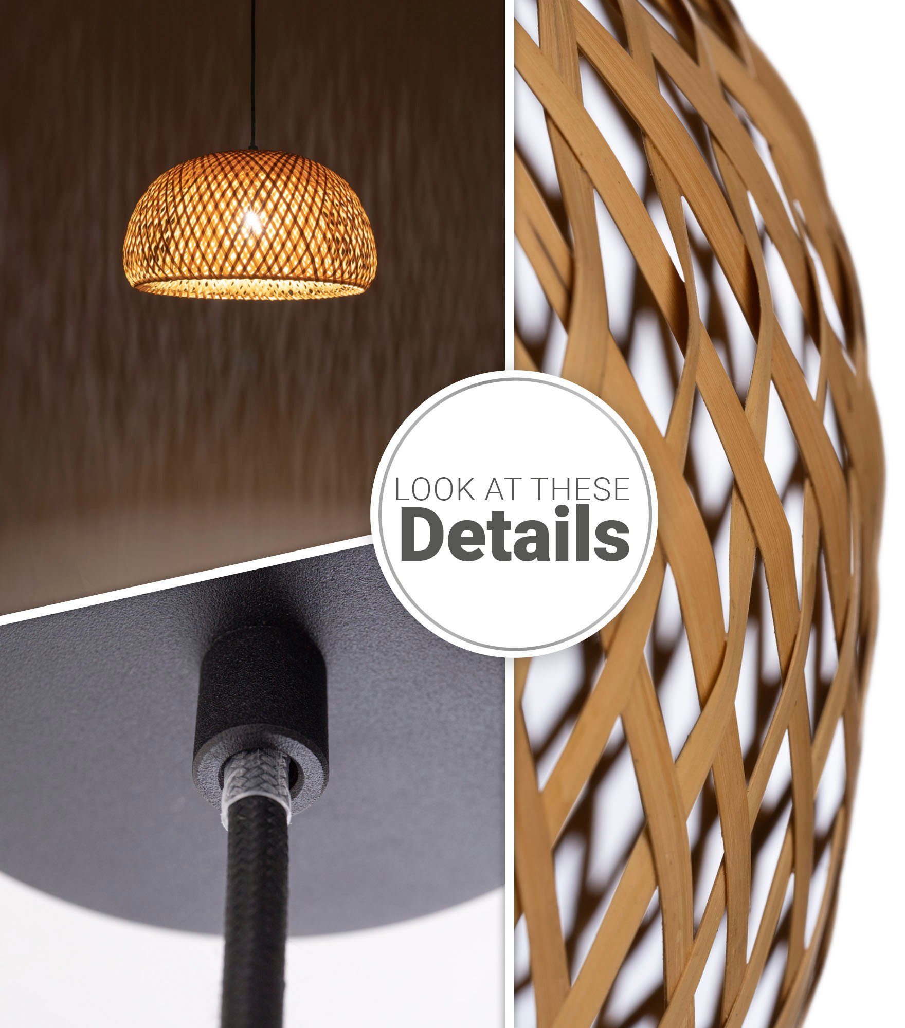 Paco Home Hanglamp PESA Hanglamp bamboe korblampen Boho Rattan look natuur E27