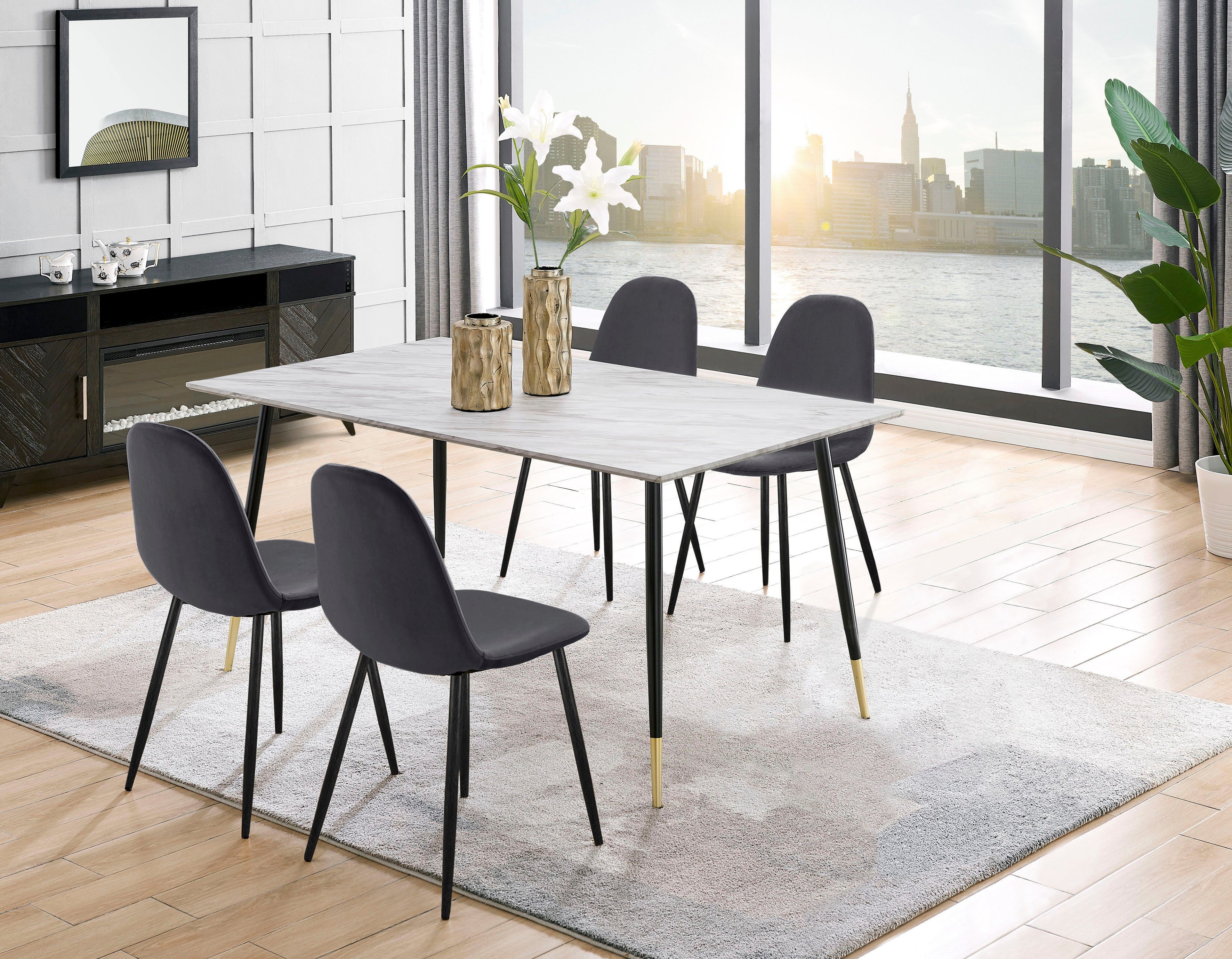 Leonique Eethoek Eadwine, TOPSELLER! Tafel plus 4 stoelen, zitgroep bestaande uit eettafel 160 cm en 4 eetkamerstoelen, gestoffeerde stoelen (set,