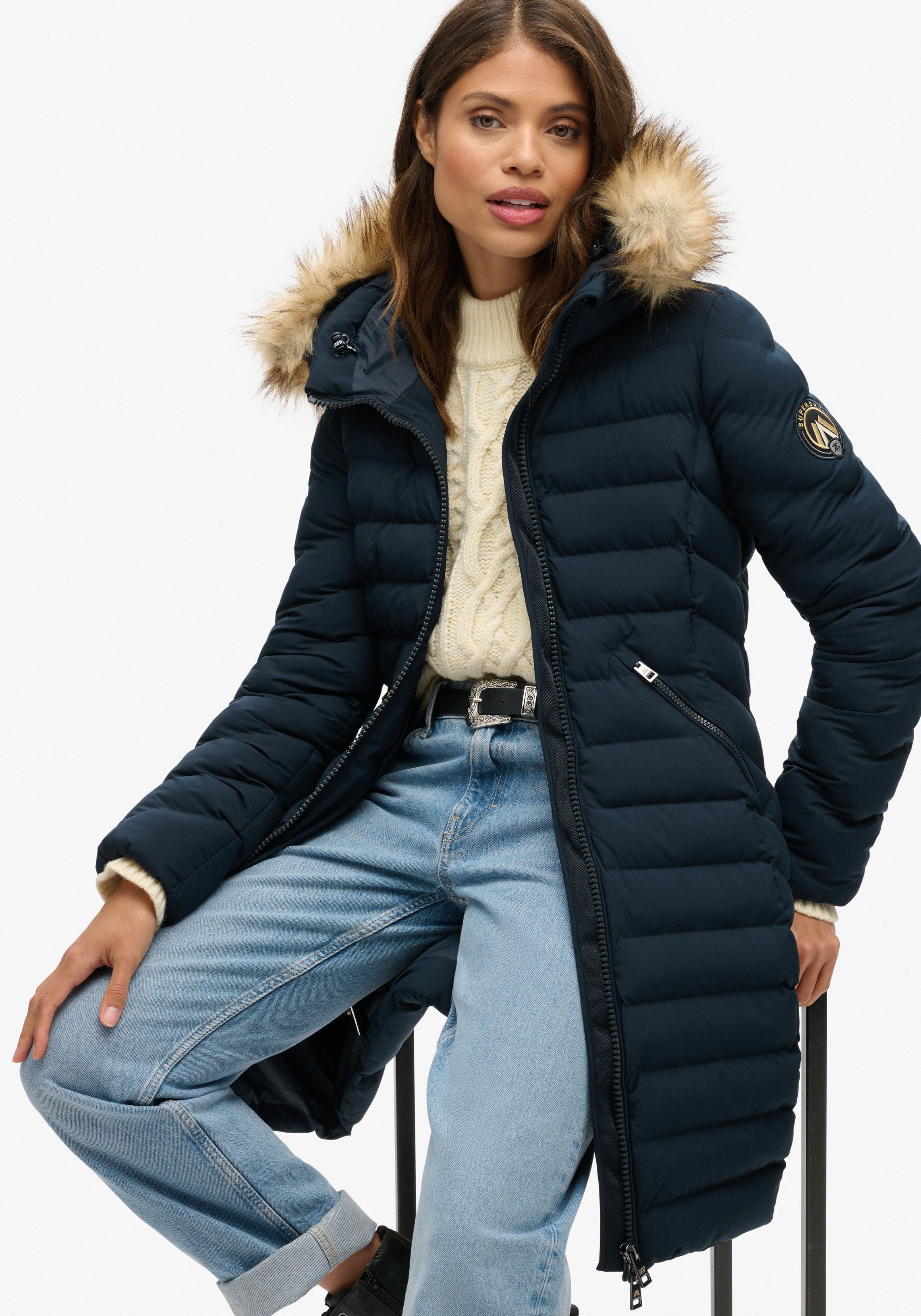 Superdry Gewatteerde jas FUJI NEPPEL HOOD MID LENGTH