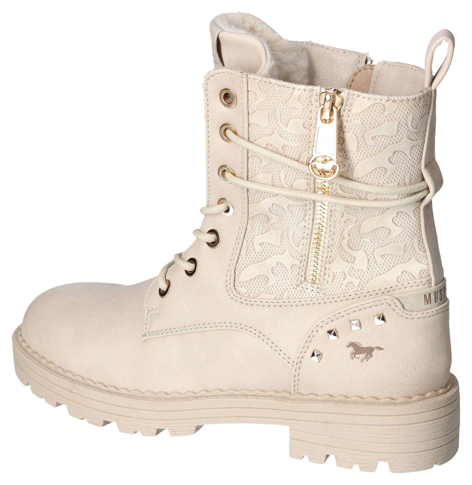 Mustang Shoes Winterlaarzen hakken, winter-enkellaars, veterschoenen, logo-opschriften