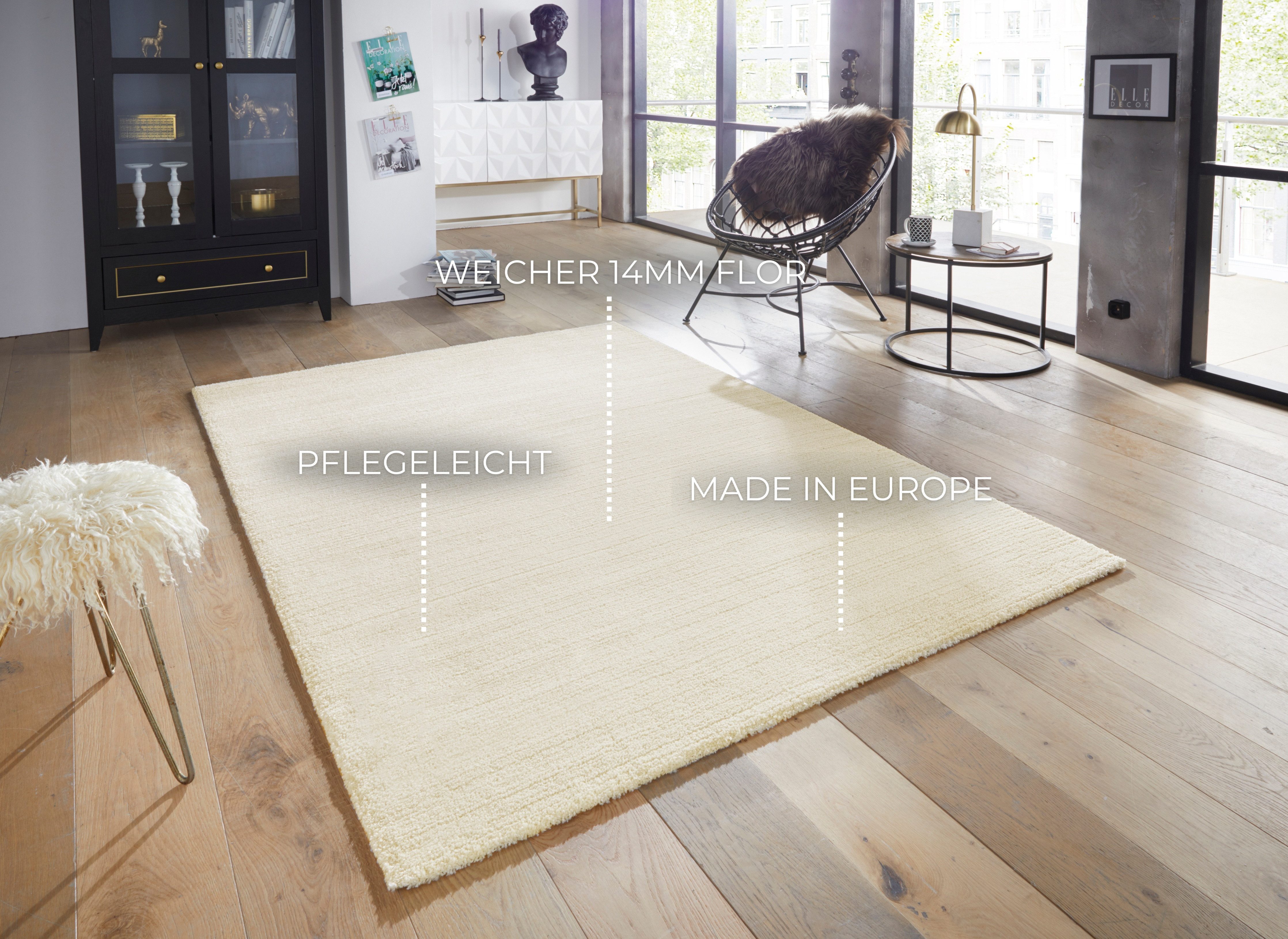ELLE DECORATION Vloerkleed Loos Korte pool, zacht, uni, modern, Scandinavische look, woonkamer, slaapkamer