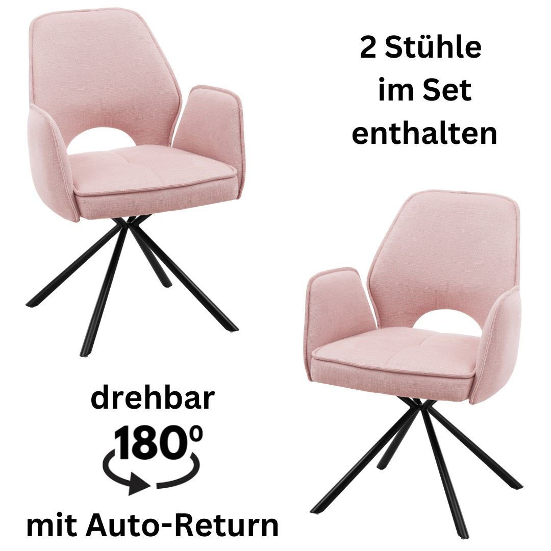 OTTO Stolkom Stoel met armleuningen Nele 180 graden draaibaar met auto-return (set, 2 stuks) 4 poot stoelen roze