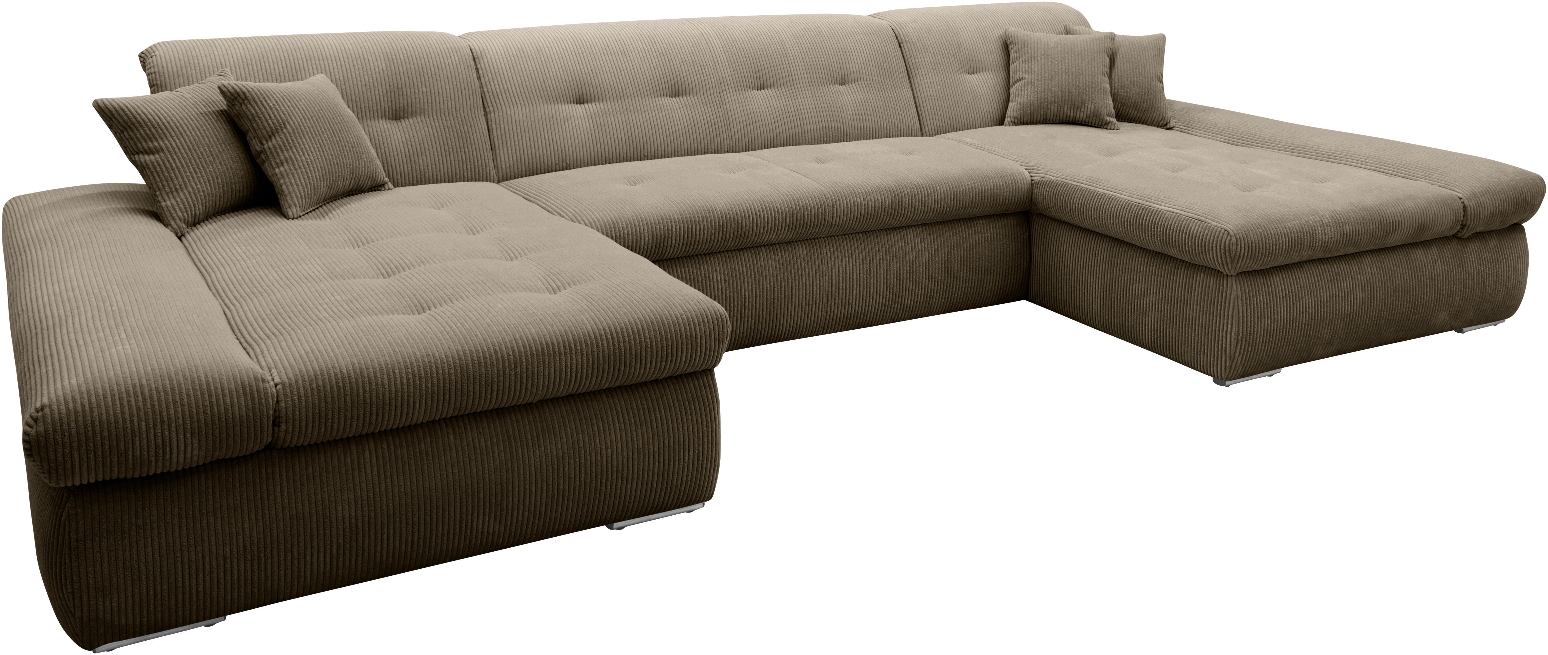 DOMO collection Zithoek Moric optioneel met slaapfunctie en armleuningsverstelling, XXL U-vorm, aan beide zijden met recamière, incl. sierkussen, cord-bekleding