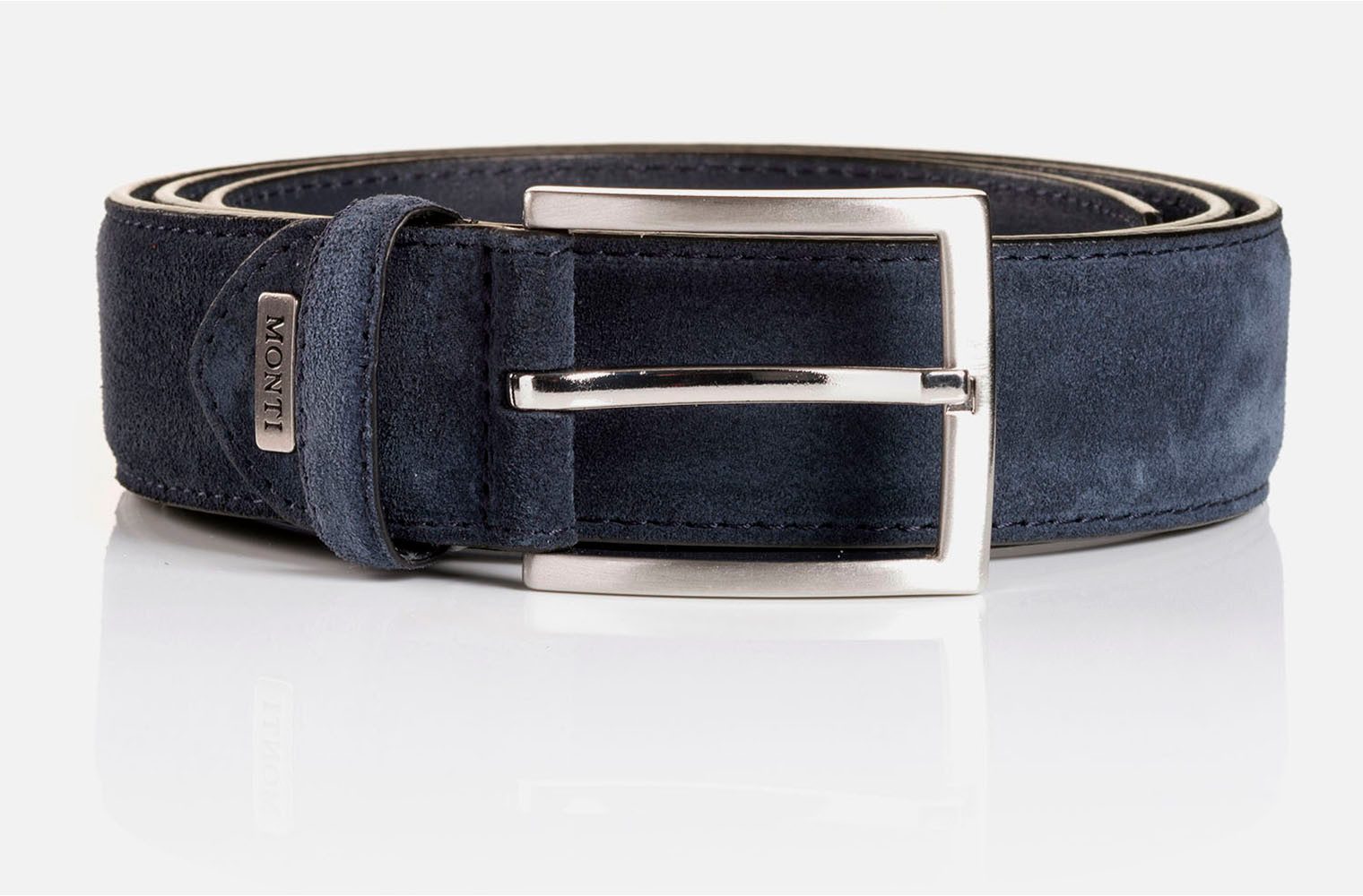 MONTI Leren riem 3,5 cm breed, business-casual, suede, inkortbaar heren riemen maat 90 blauw