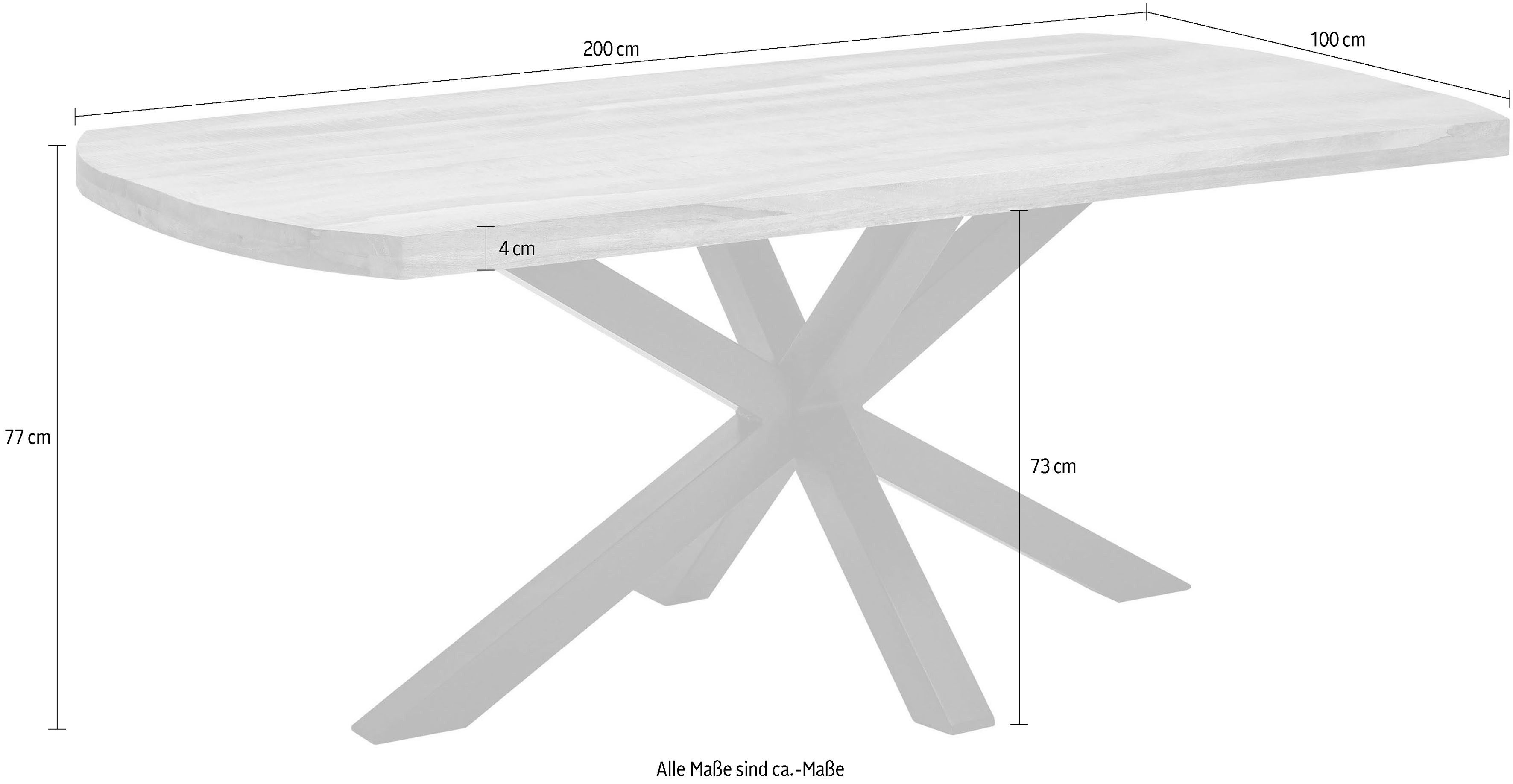 Stolkom Eettafel Veneti 200 cm breed in bootvorm, tafel mango massief hout