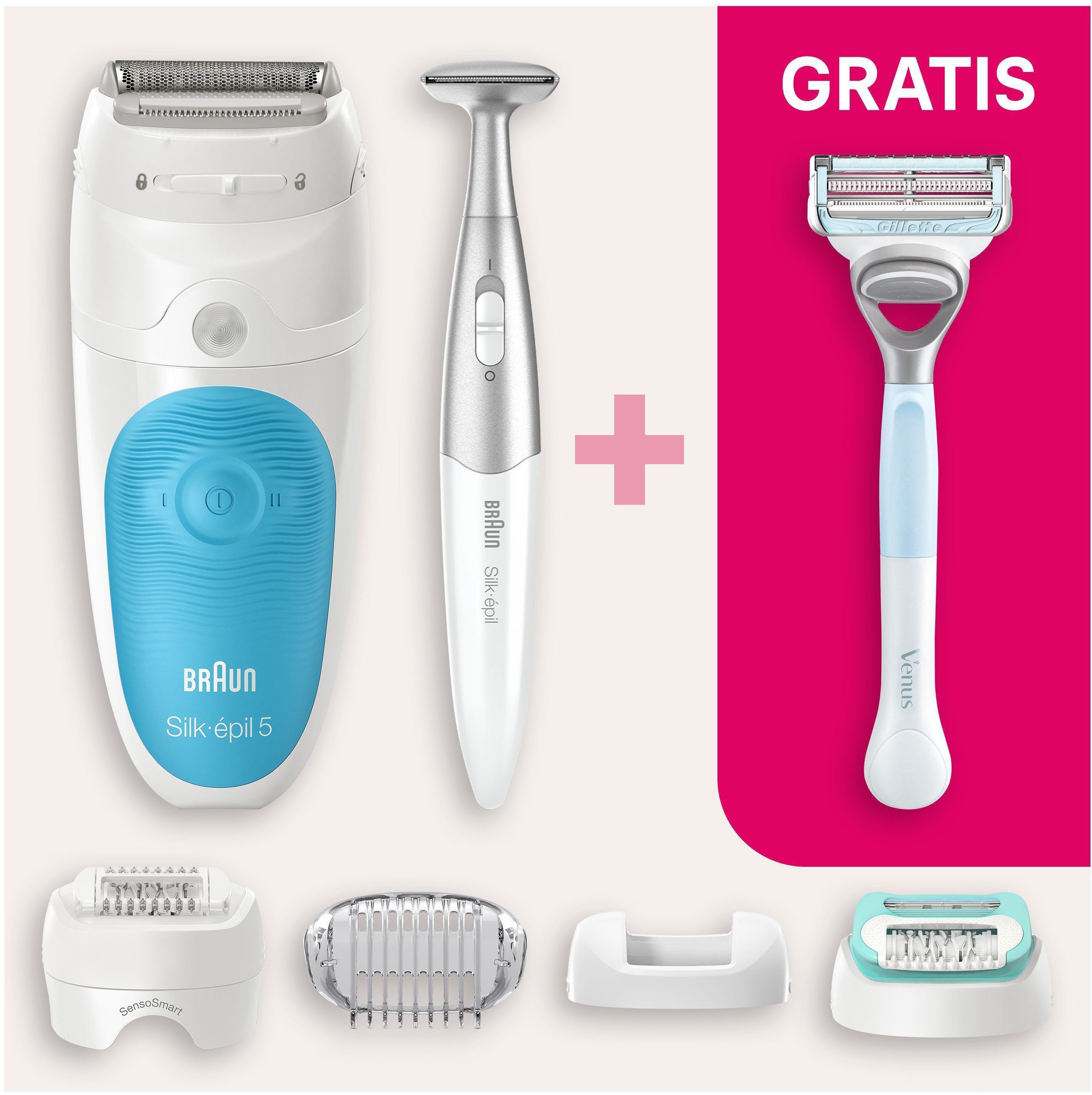 Braun Epilator Silk-épil 5 5-810 Gratis Venus intiem scheermes, Wet&Dry toepassing, massagerollenopzetstuk