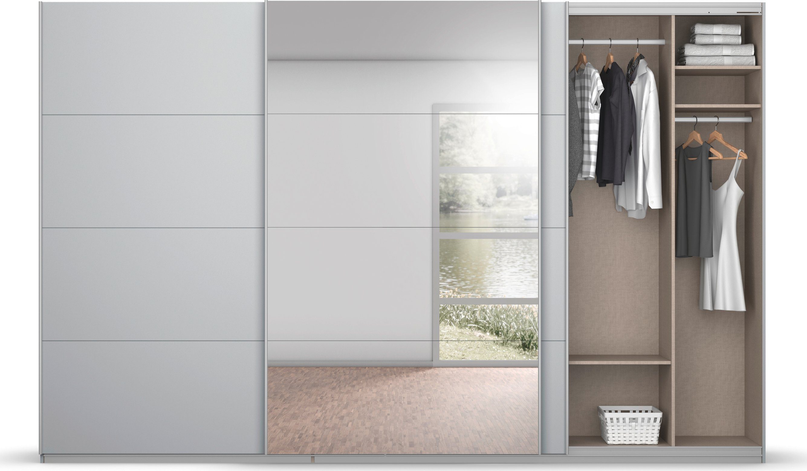 rauch Zweefdeurkast Kledingkast kast garderobe BESTSELLER KOLUNA met spiegel inclusief 2 binnenladen en extra legplanken made in germany