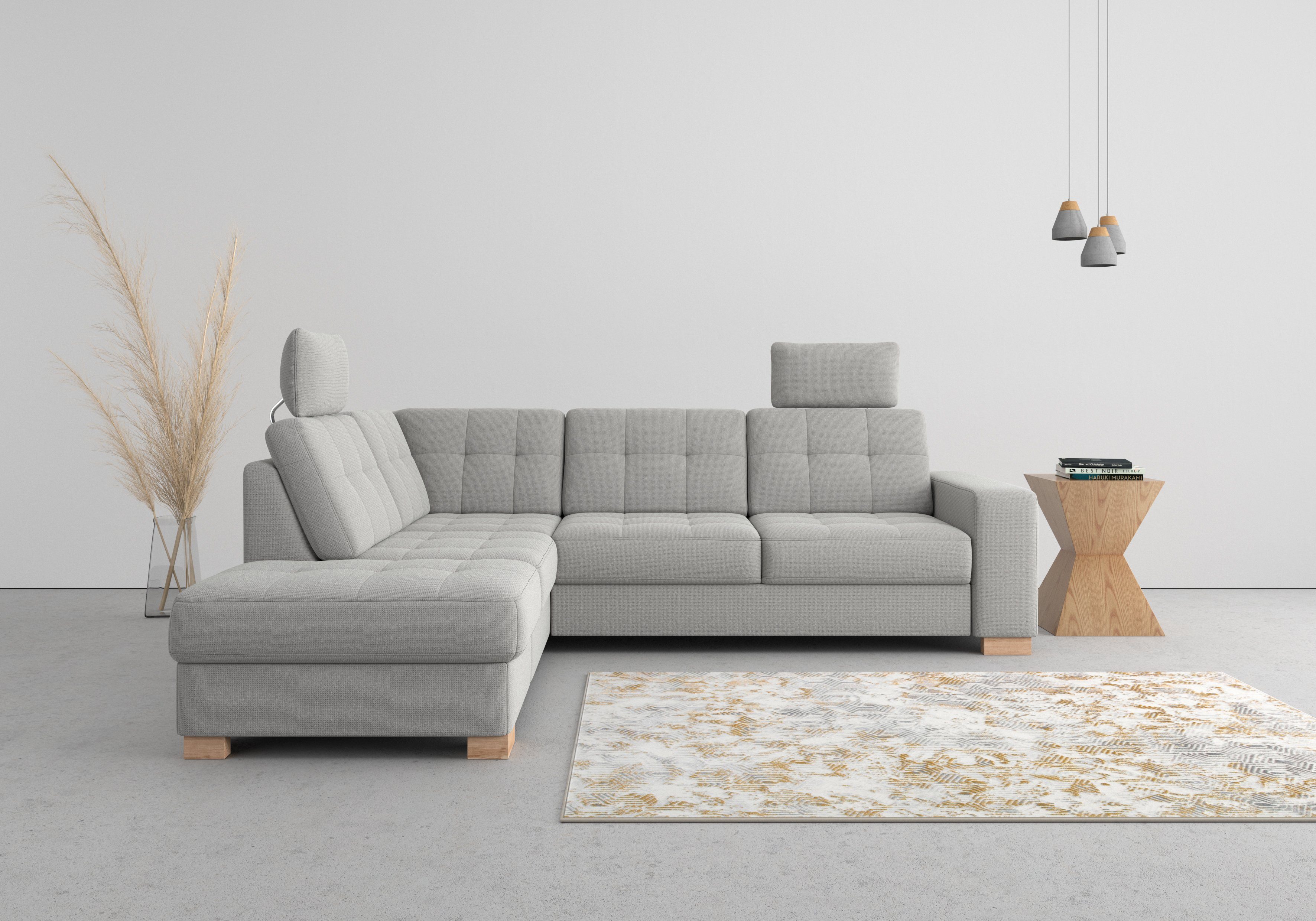 sit&more Hoekbank Quincy L-vorm naar keuze met slaapfunctie en bedkist zilver, hoekbanken, Ottomane links, Met slaapfunctie, met bedkist
